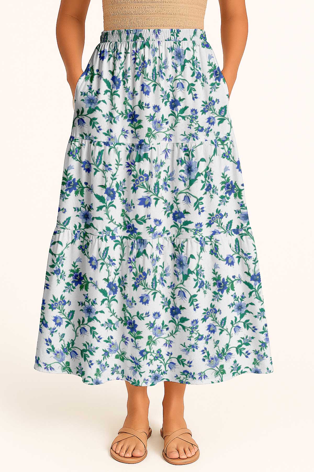 Flowy Tiered Boho Skirt | Women's Maxi Skirt with Pockets Summer & Travel Outfit