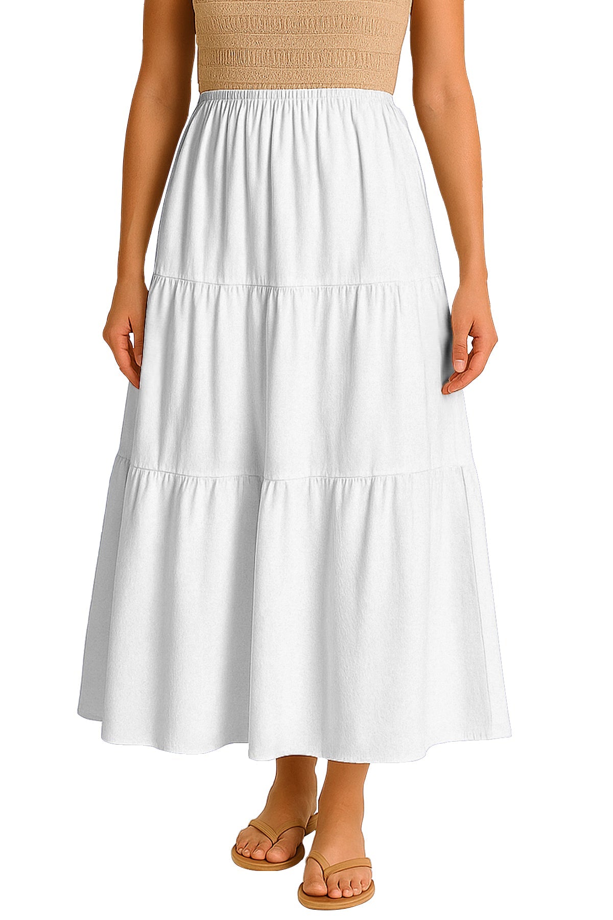 Moomaya Women's Elastic Waist Skirt | Solid Bohemian Style Rayon Maxi with Side Pockets | Tiered Flowy Skirt with Pockets