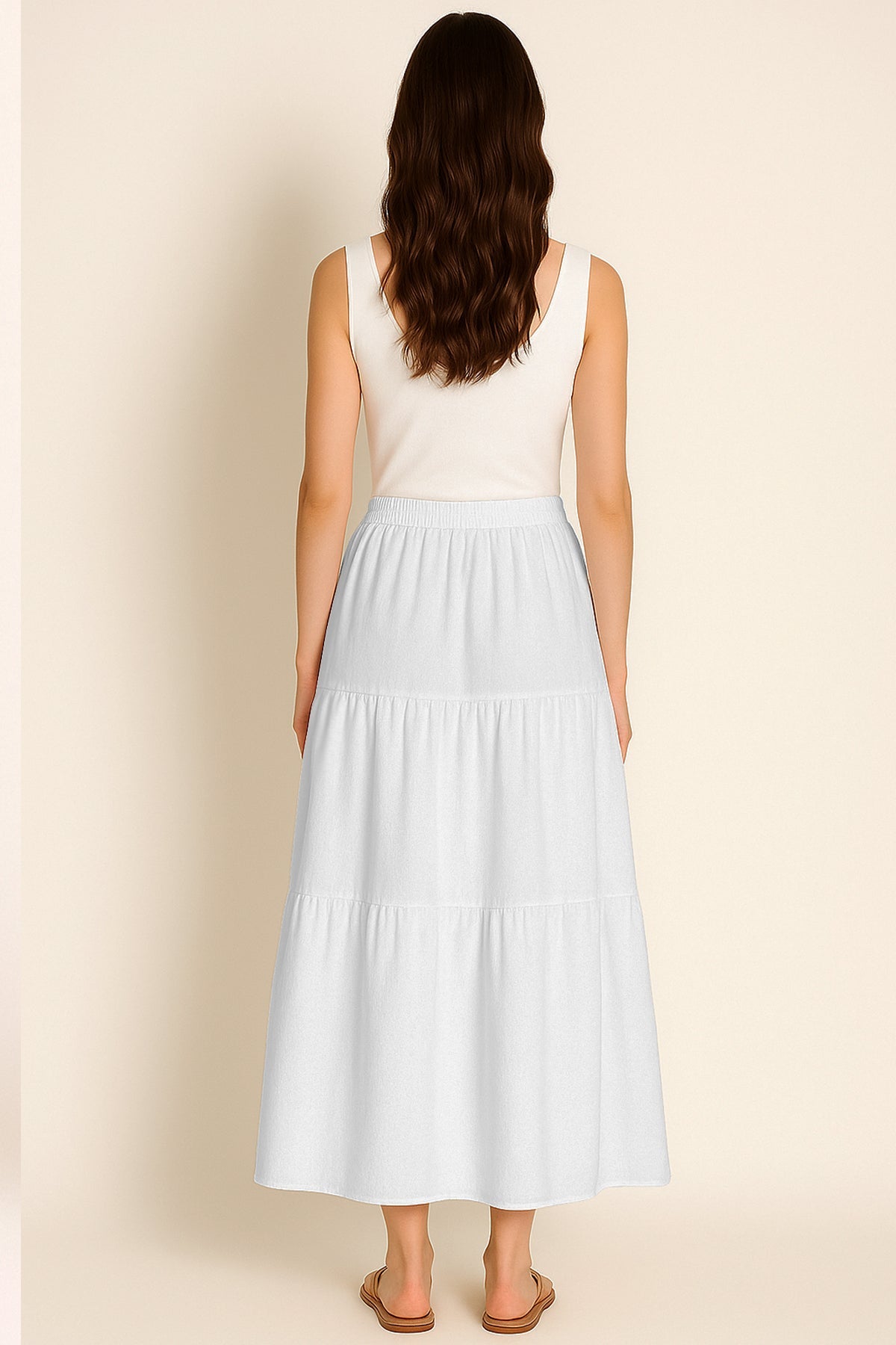 Moomaya Women's Elastic Waist Skirt | Solid Bohemian Style Rayon Maxi with Side Pockets | Tiered Flowy Skirt with Pockets