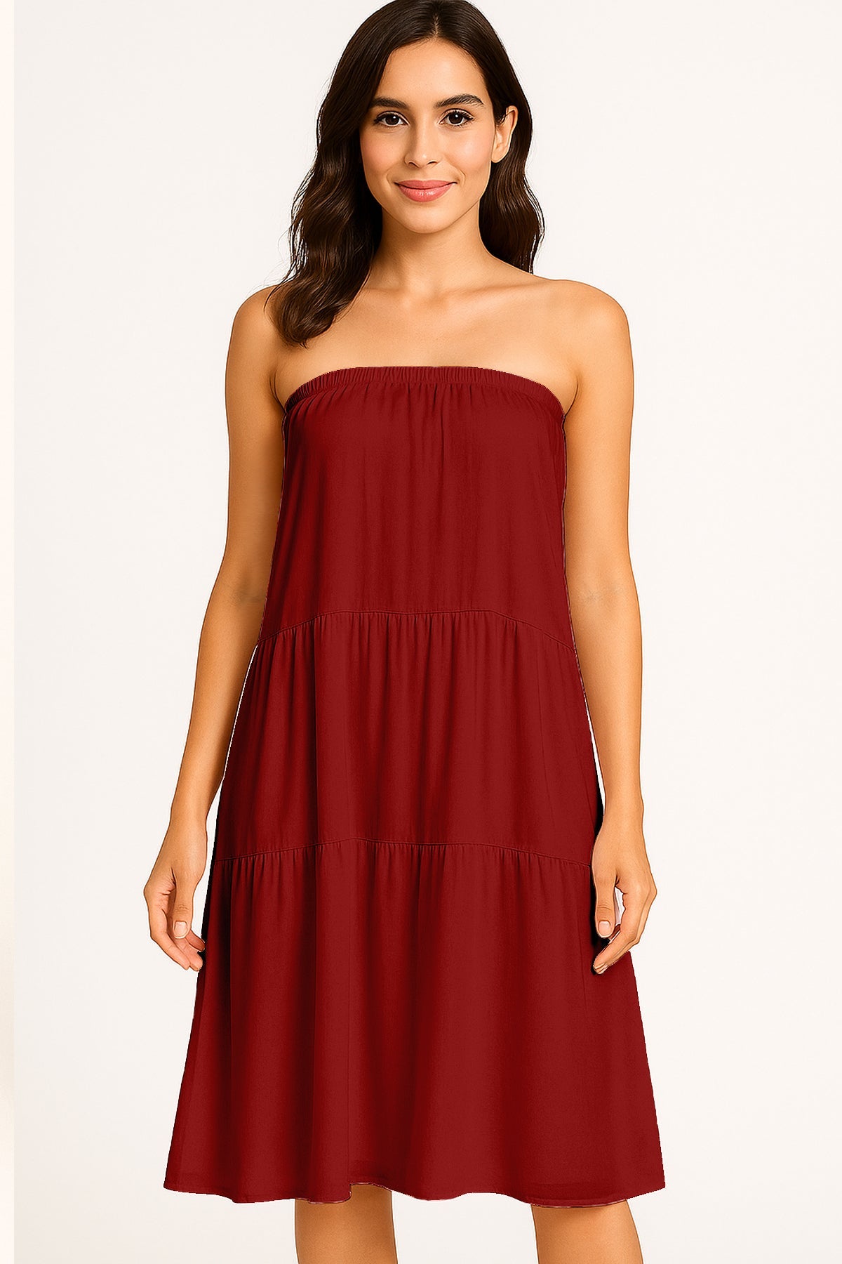 Moomaya Women's Elastic Waist Skirt | Solid Bohemian Style Rayon Maxi with Side Pockets | Tiered Flowy Skirt with Pockets