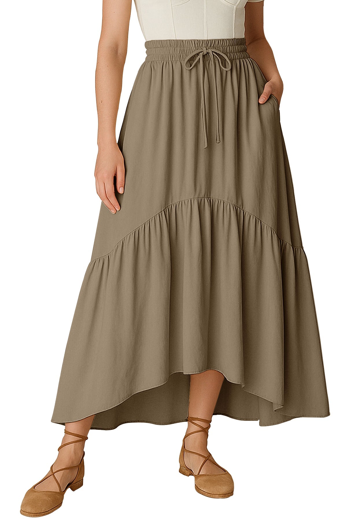 Rayon Renaissance Style Skirt with Elastic Waist & Pockets