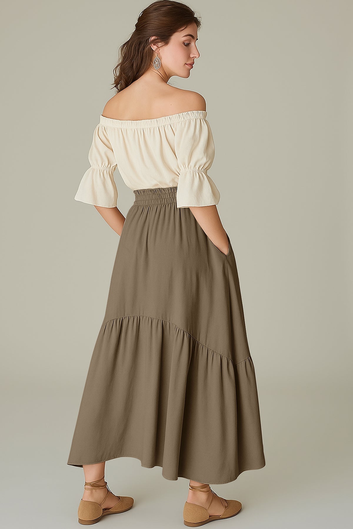 Rayon Renaissance Style Skirt with Elastic Waist & Pockets