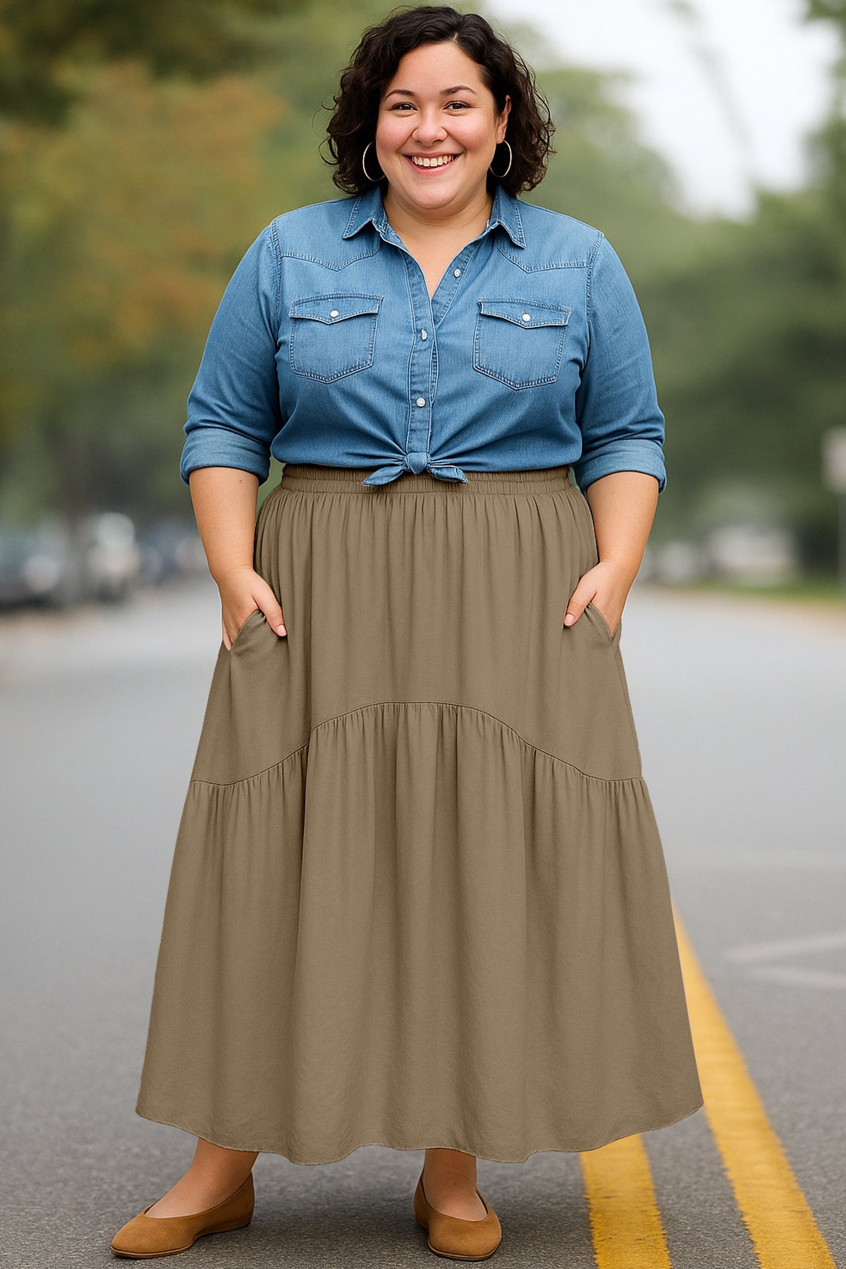 Rayon Renaissance Style Skirt with Elastic Waist & Pockets