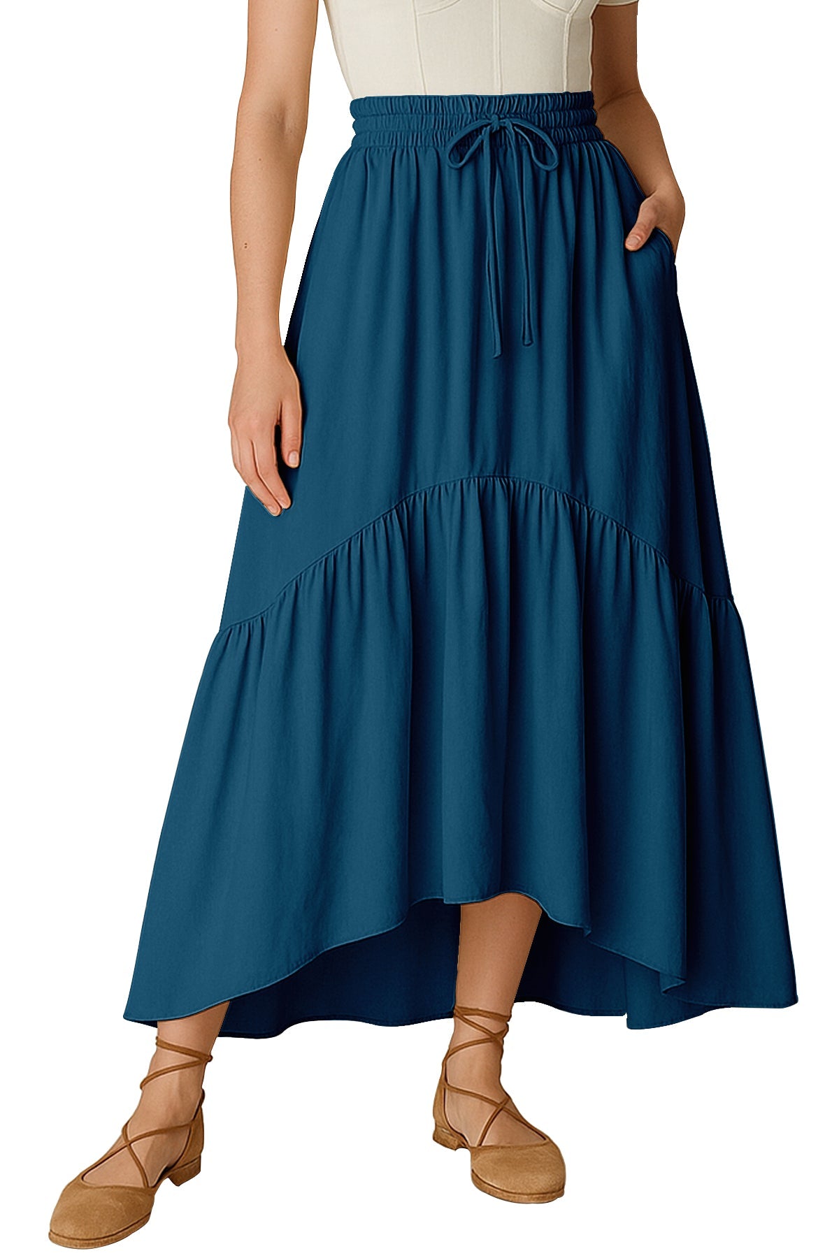 Rayon Renaissance Style Skirt with Elastic Waist & Pockets
