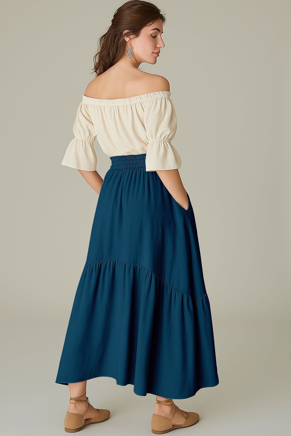 Rayon Renaissance Style Skirt with Elastic Waist & Pockets