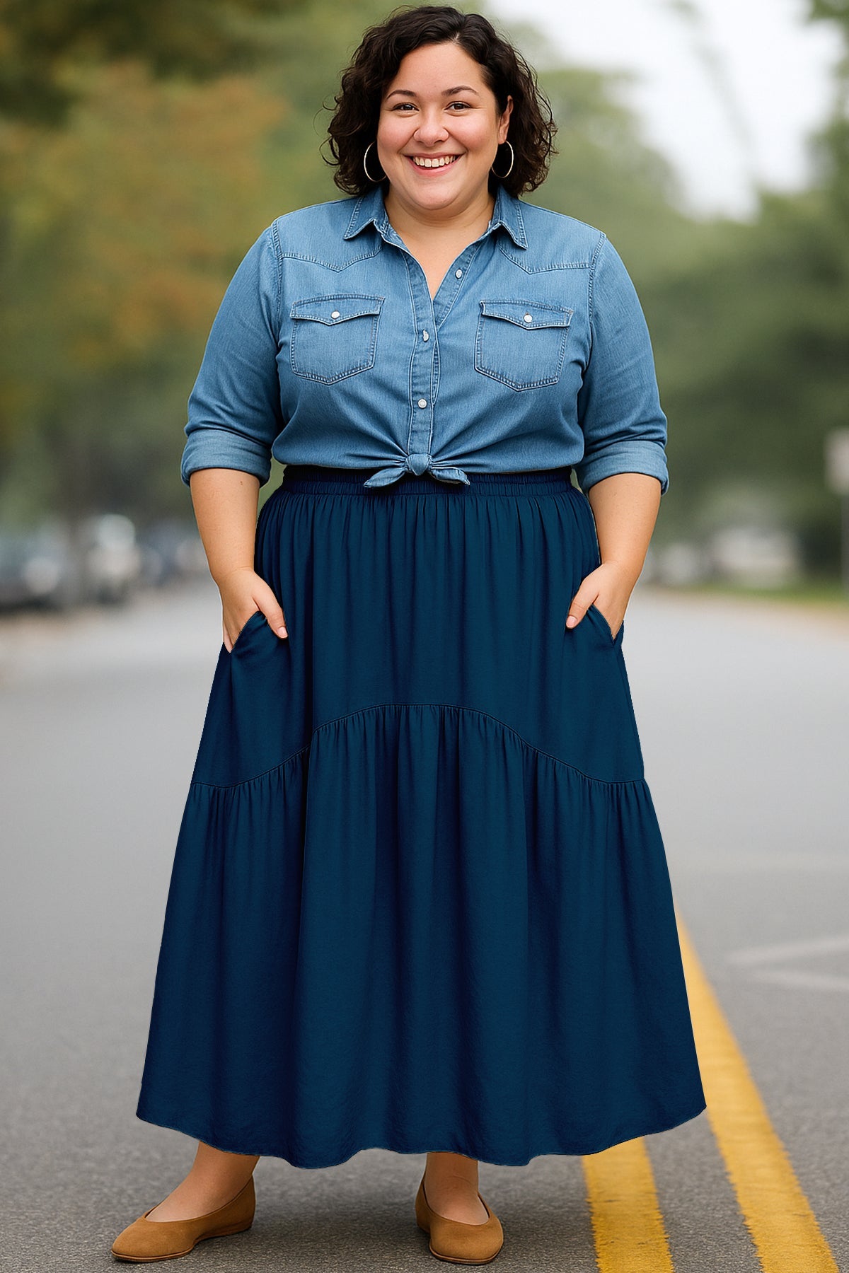 Rayon Renaissance Style Skirt with Elastic Waist & Pockets