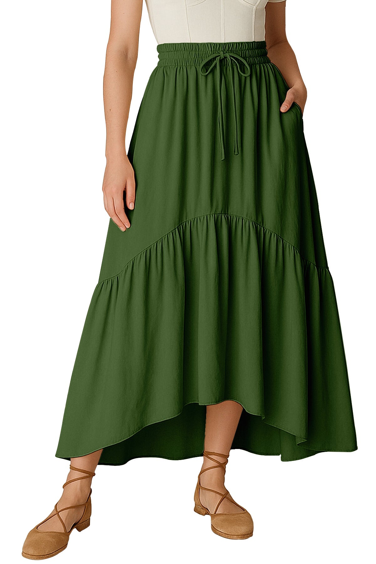 Rayon Renaissance Style Skirt with Elastic Waist & Pockets