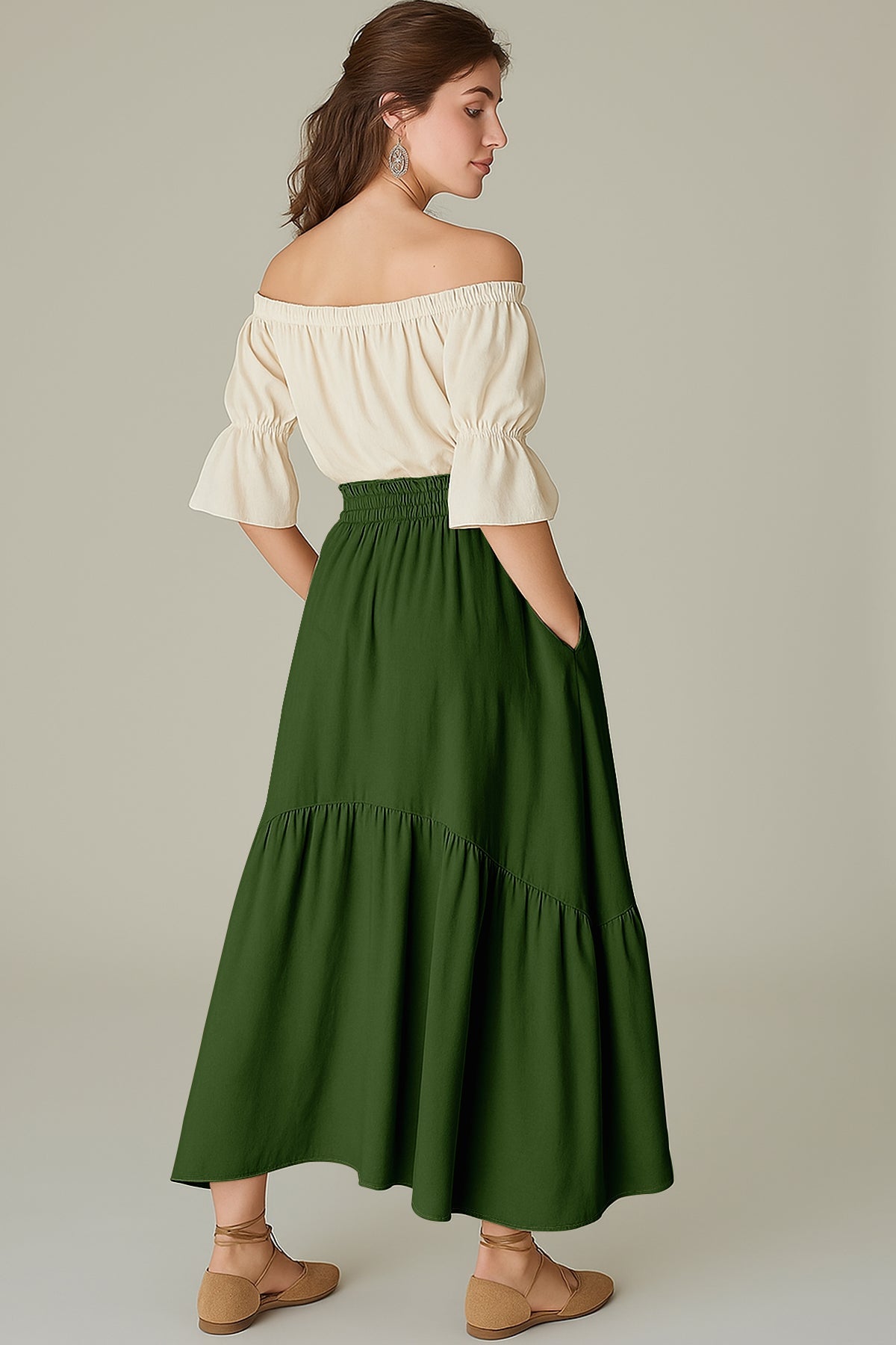 Rayon Renaissance Style Skirt with Elastic Waist & Pockets