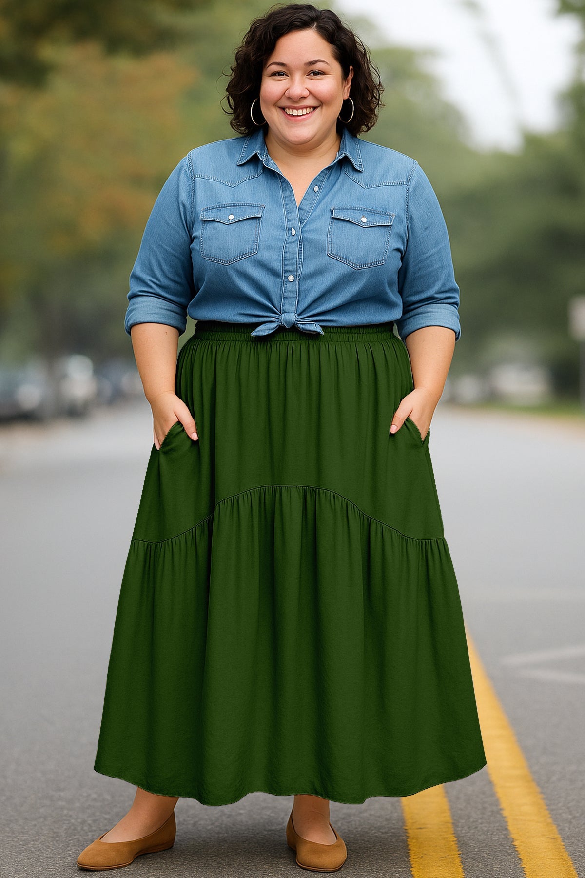 Rayon Renaissance Style Skirt with Elastic Waist & Pockets