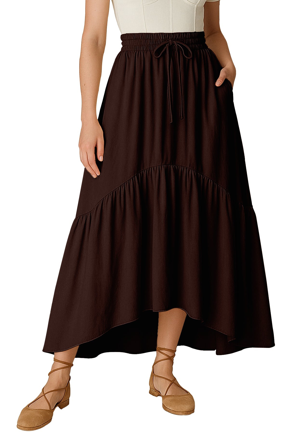 Rayon Renaissance Style Skirt with Elastic Waist & Pockets