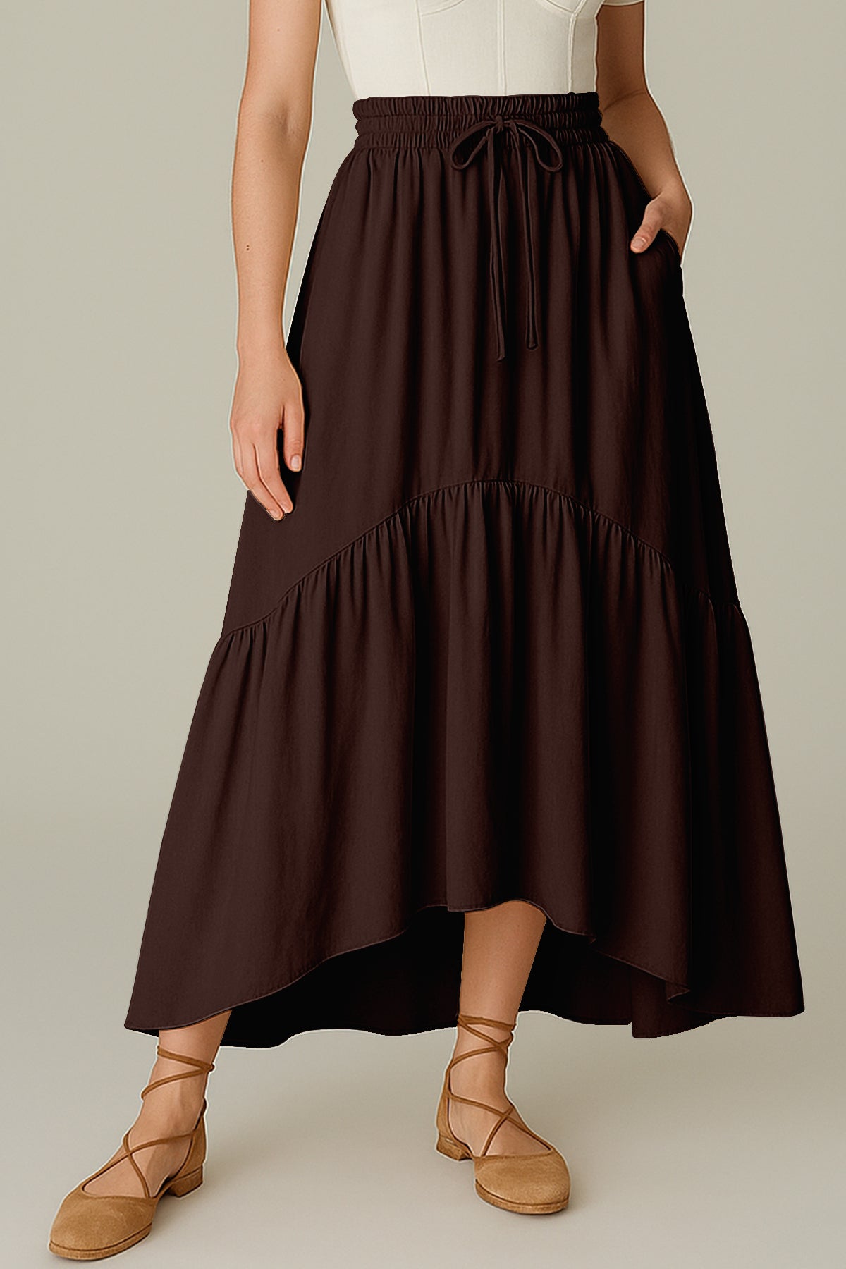 Rayon Renaissance Style Skirt with Elastic Waist & Pockets