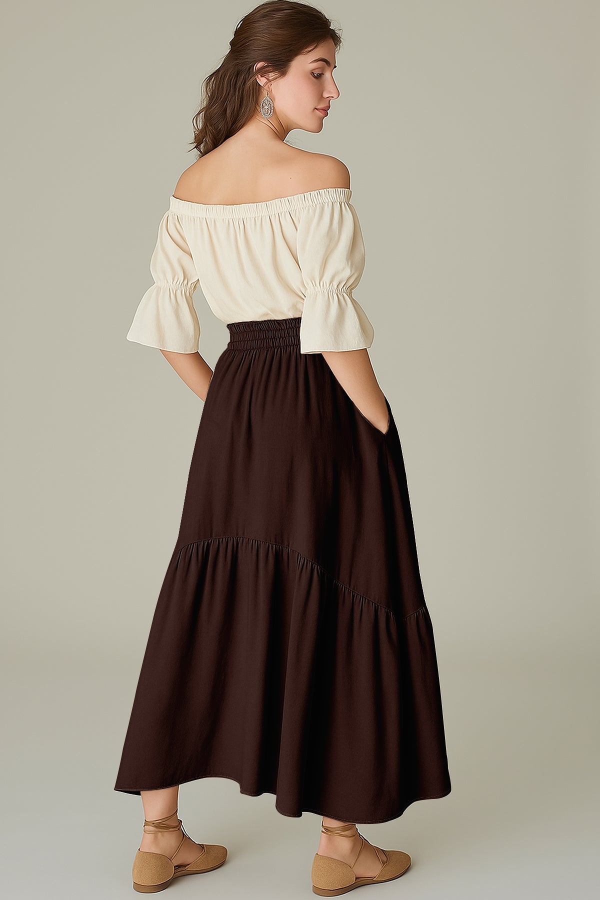 Rayon Renaissance Style Skirt with Elastic Waist & Pockets