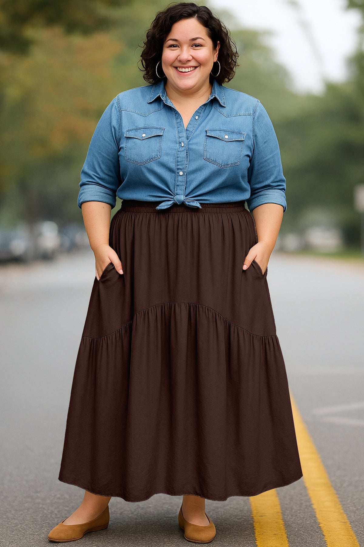 Rayon Renaissance Style Skirt with Elastic Waist & Pockets