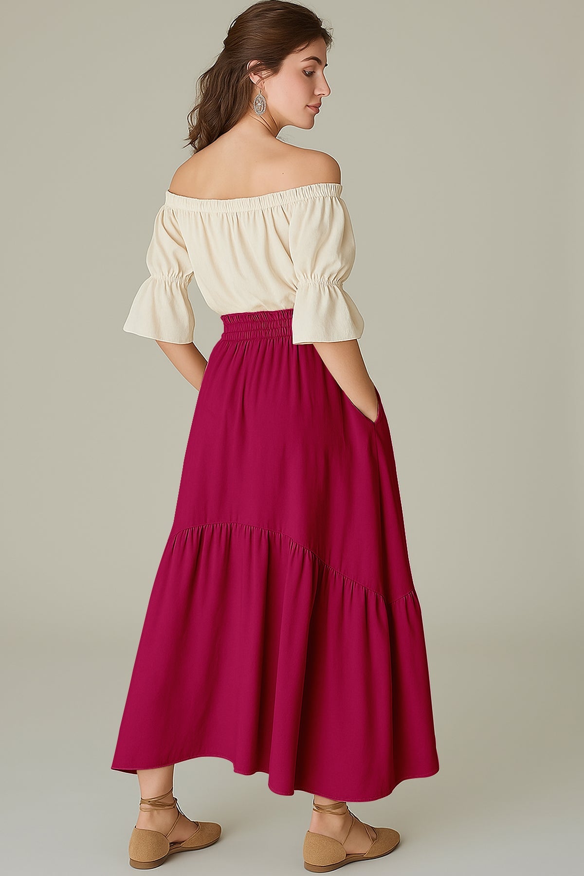 Rayon Renaissance Style Skirt with Elastic Waist & Pockets