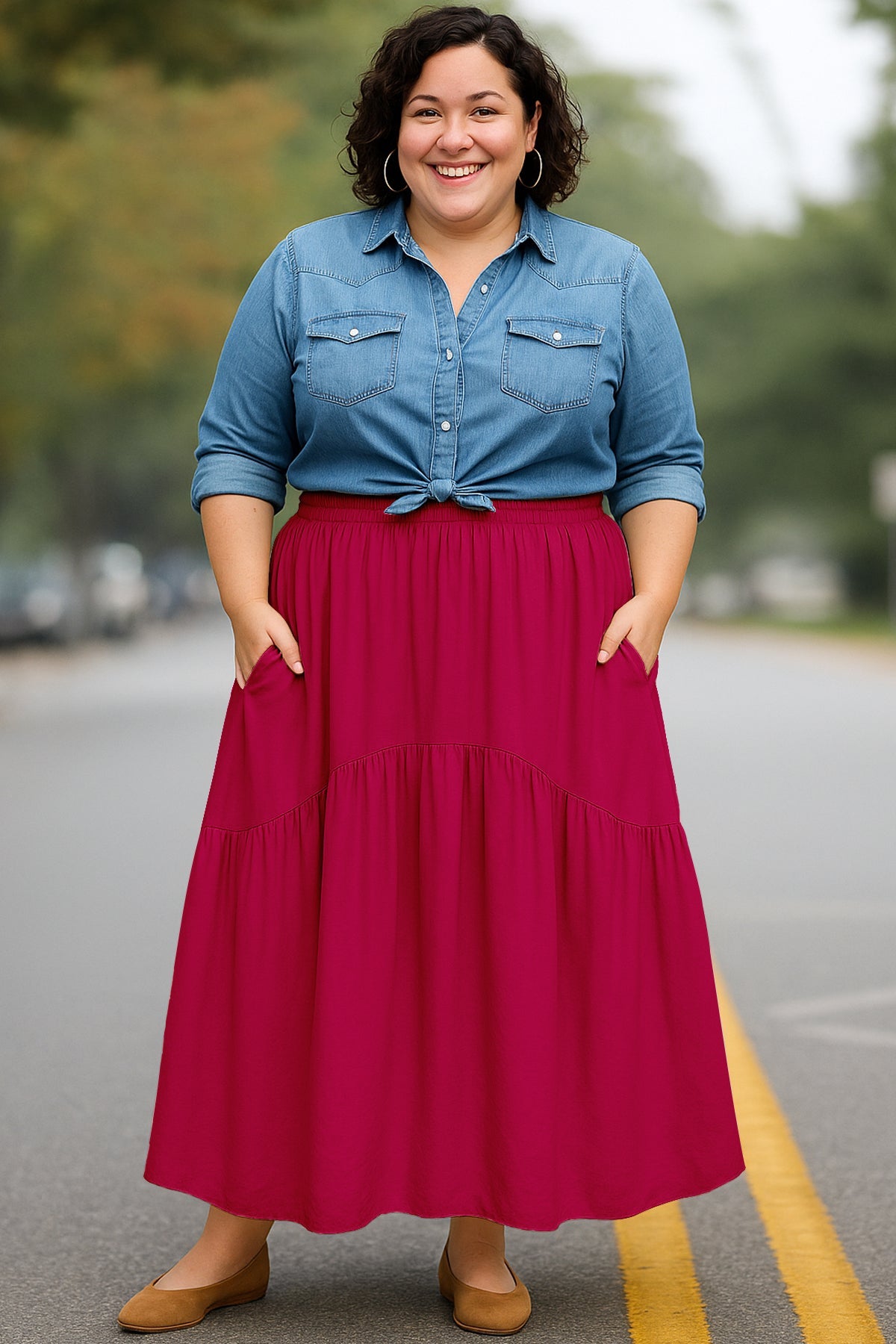 Rayon Renaissance Style Skirt with Elastic Waist & Pockets