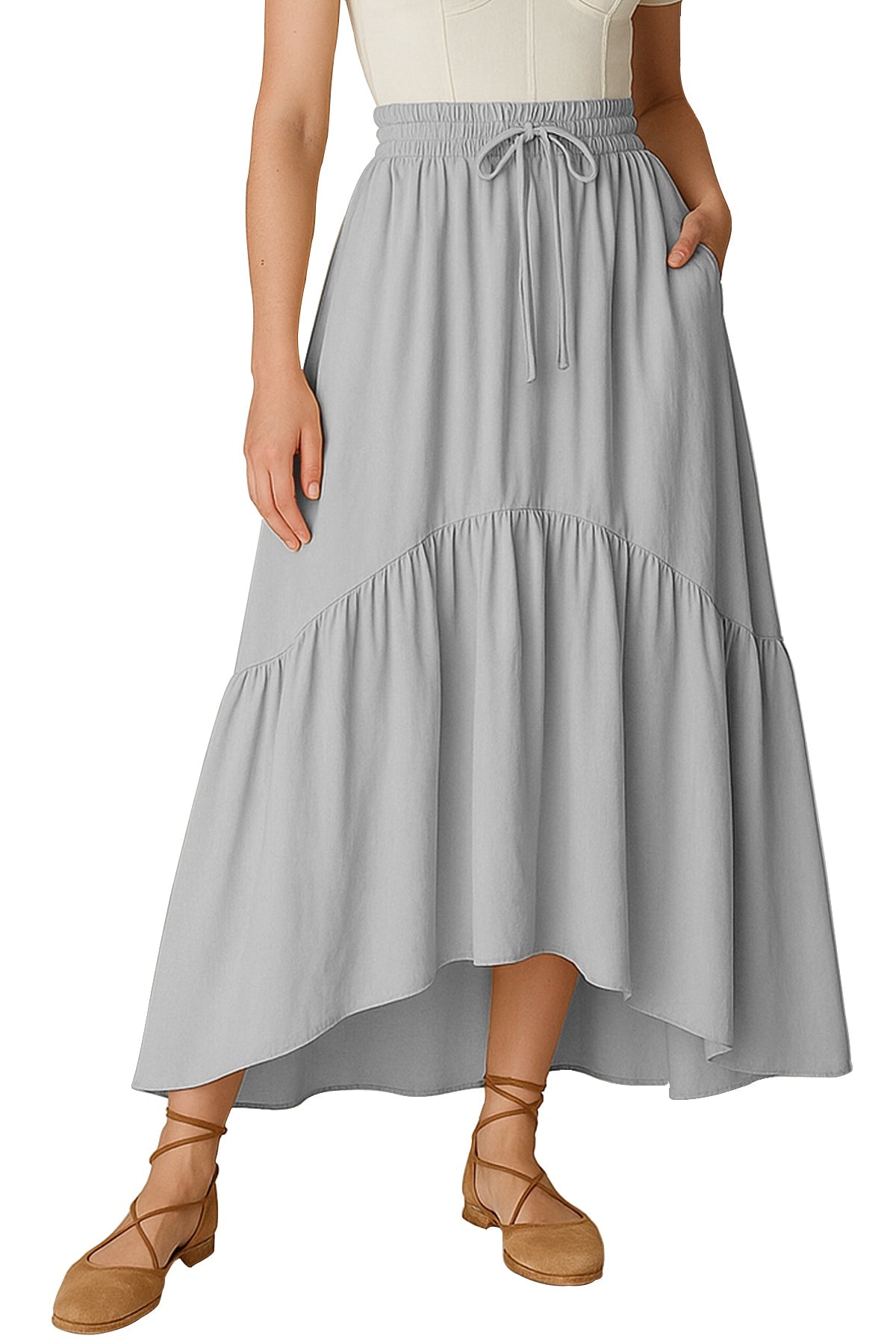 Rayon Renaissance Style Skirt with Elastic Waist & Pockets
