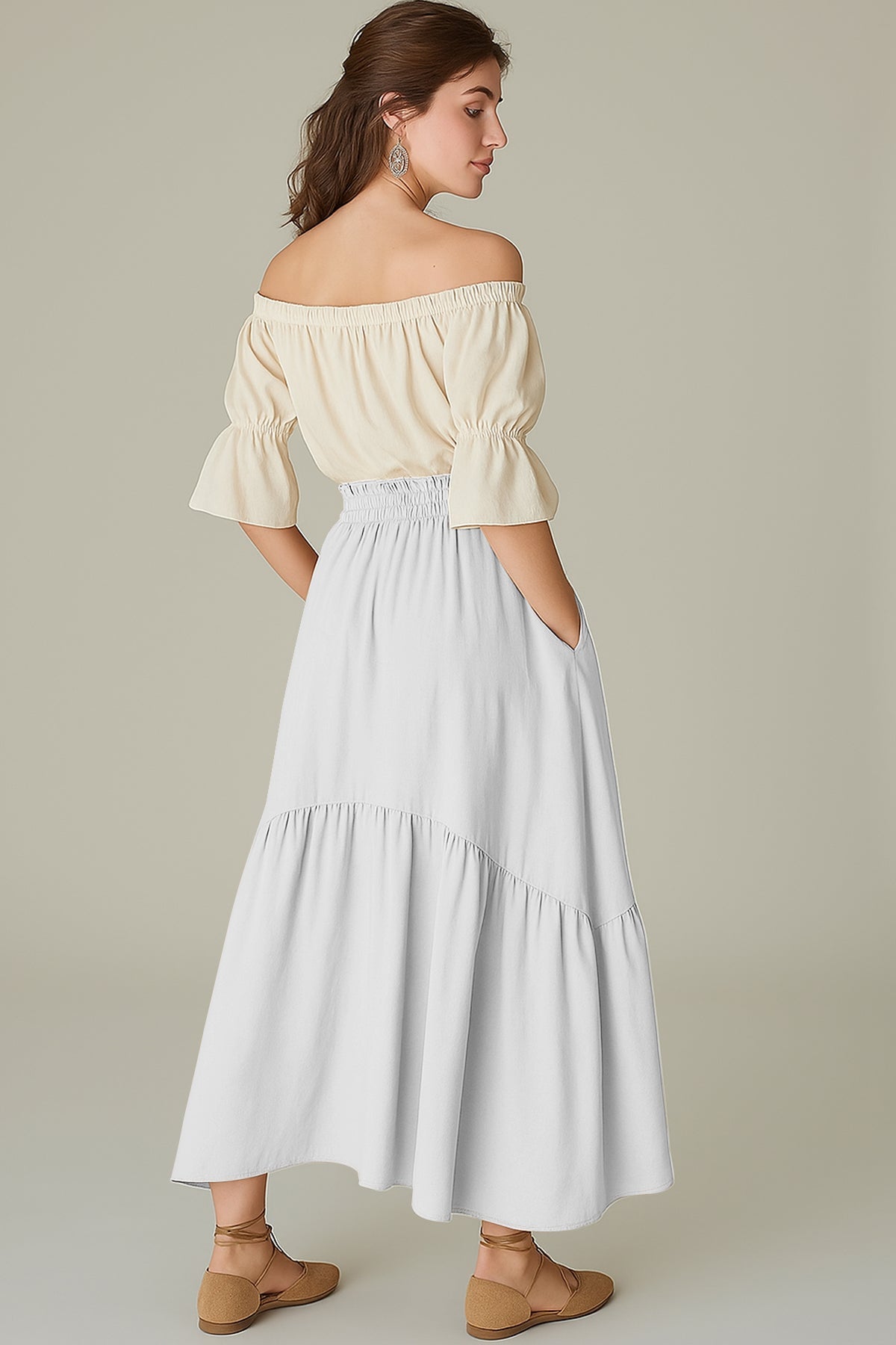 Rayon Renaissance Style Skirt with Elastic Waist & Pockets