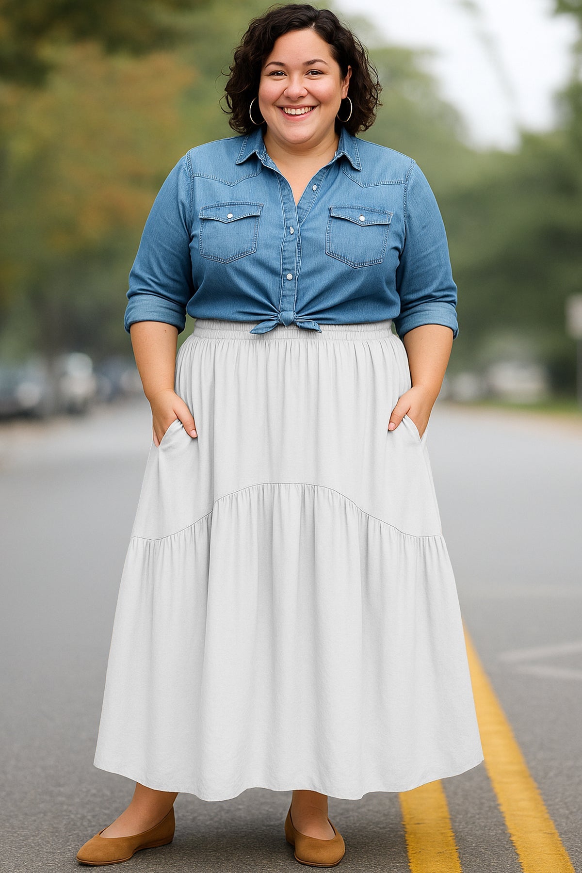 Rayon Renaissance Style Skirt with Elastic Waist & Pockets