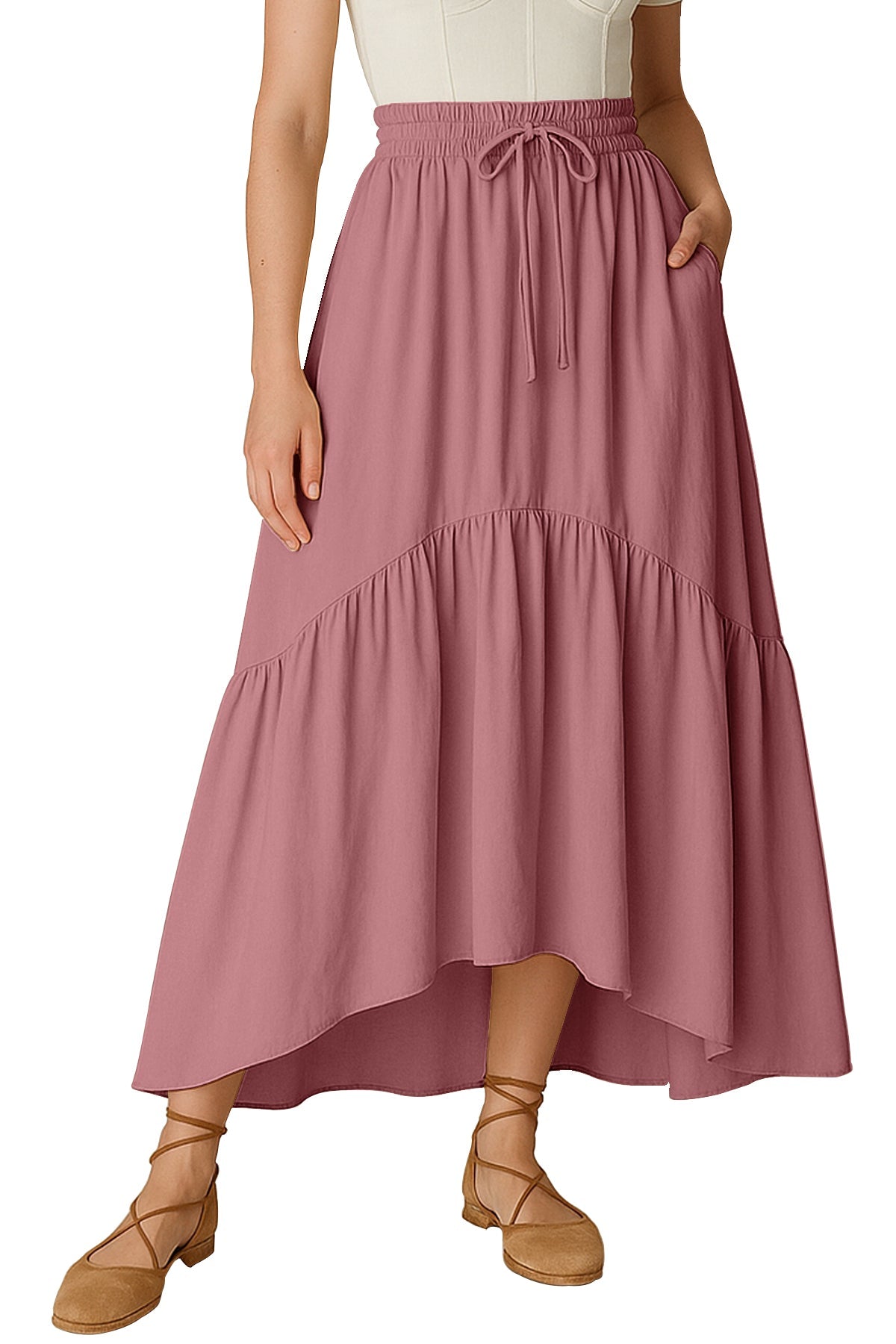 Boho Skirt for Women  Rayon Renaissance Style Skirt with Elastic Waist & Pockets