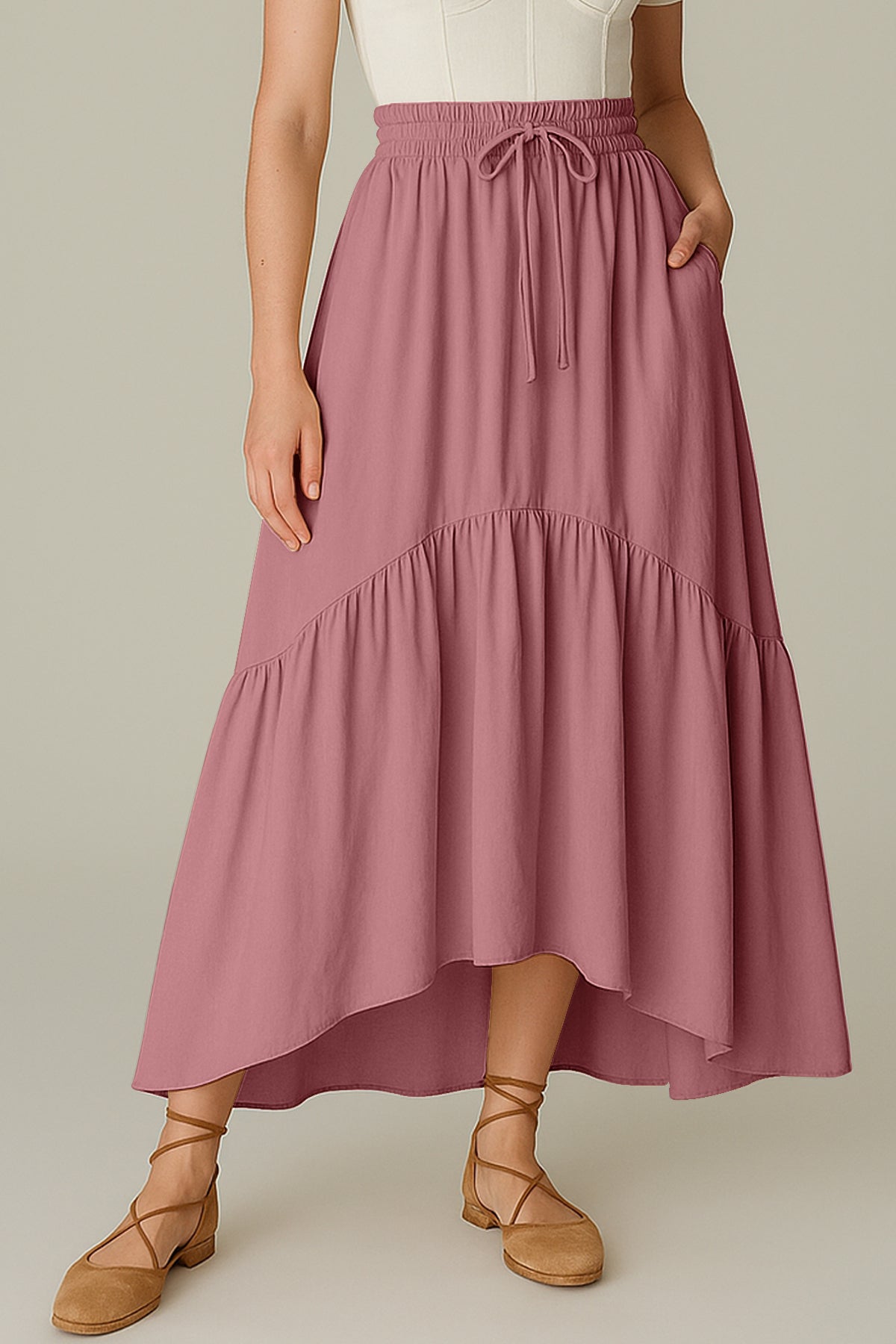 Boho Skirt for Women  Rayon Renaissance Style Skirt with Elastic Waist & Pockets