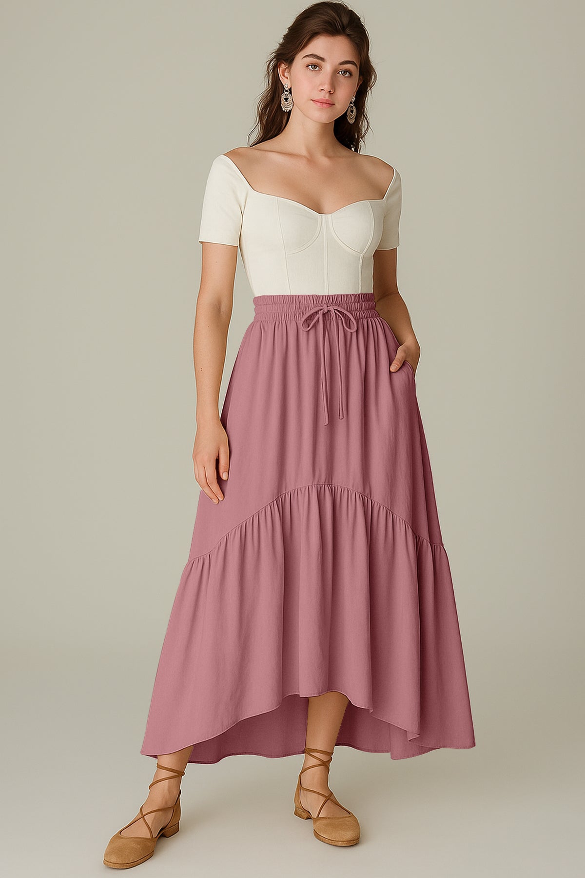 Boho Skirt for Women  Rayon Renaissance Style Skirt with Elastic Waist & Pockets