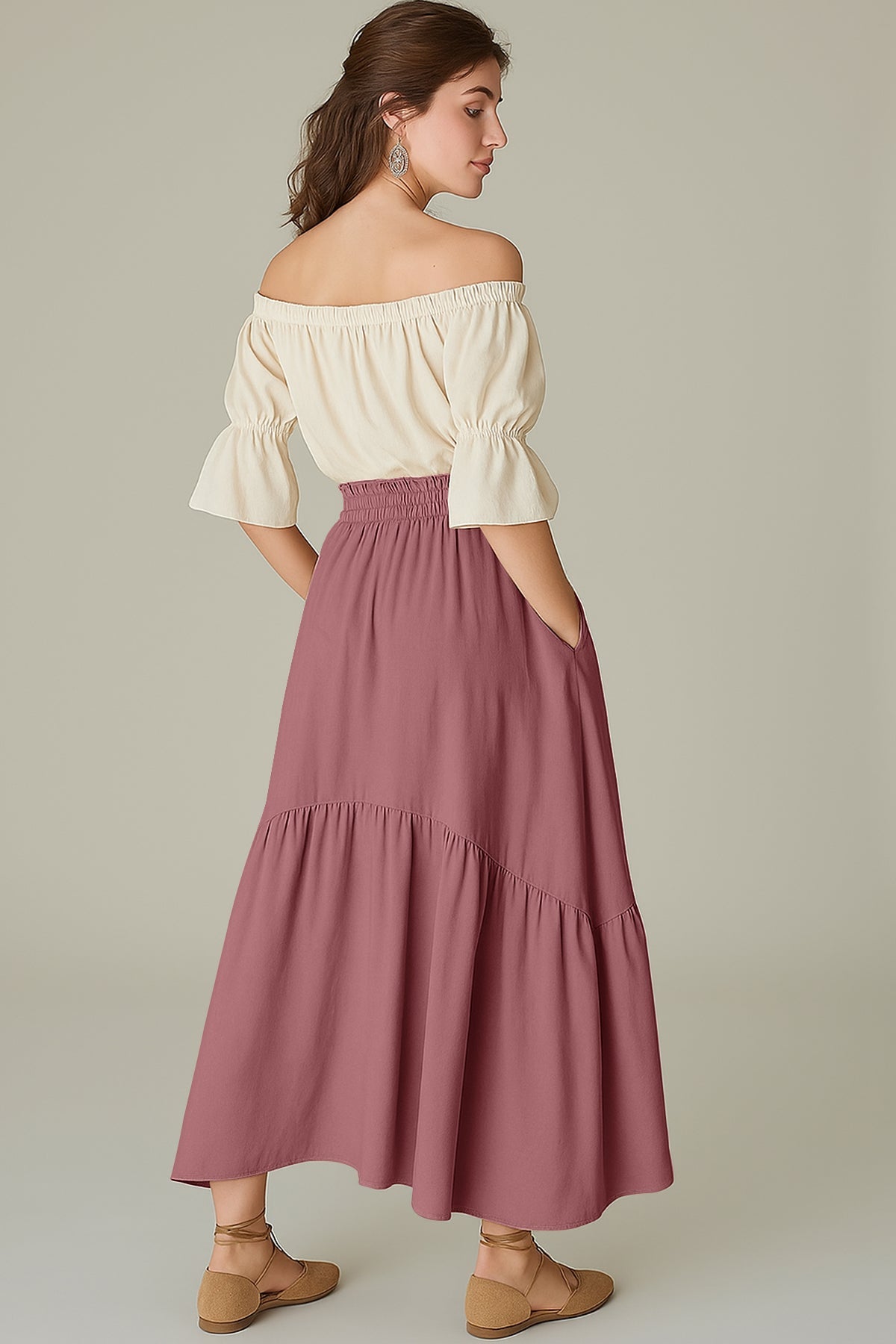 Boho Skirt for Women  Rayon Renaissance Style Skirt with Elastic Waist & Pockets