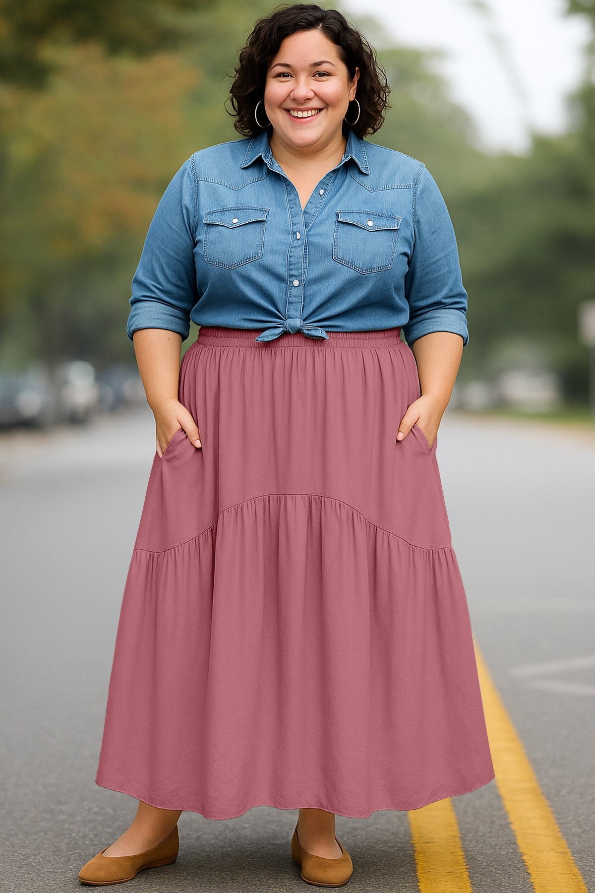 Boho Skirt for Women  Rayon Renaissance Style Skirt with Elastic Waist & Pockets
