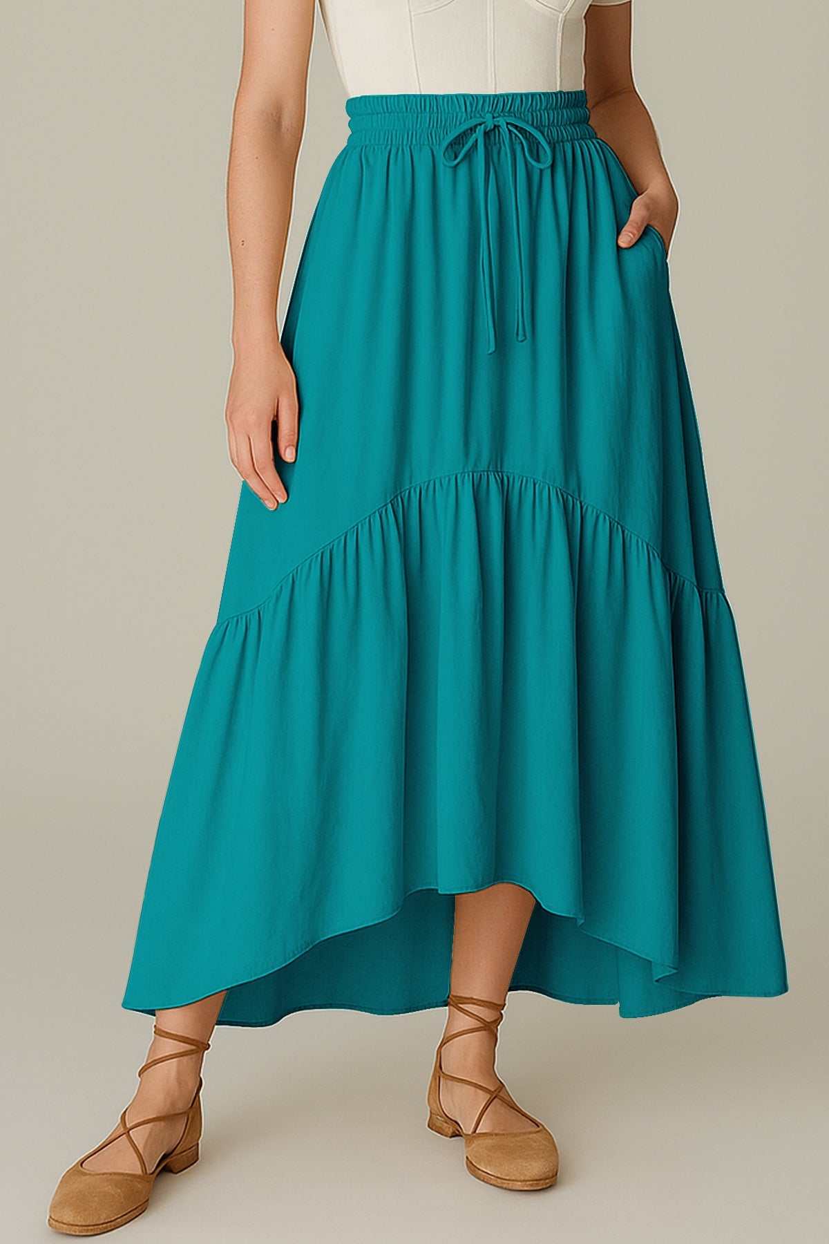 Boho Skirt for Women  Rayon Renaissance Style Skirt with Elastic Waist & Pockets