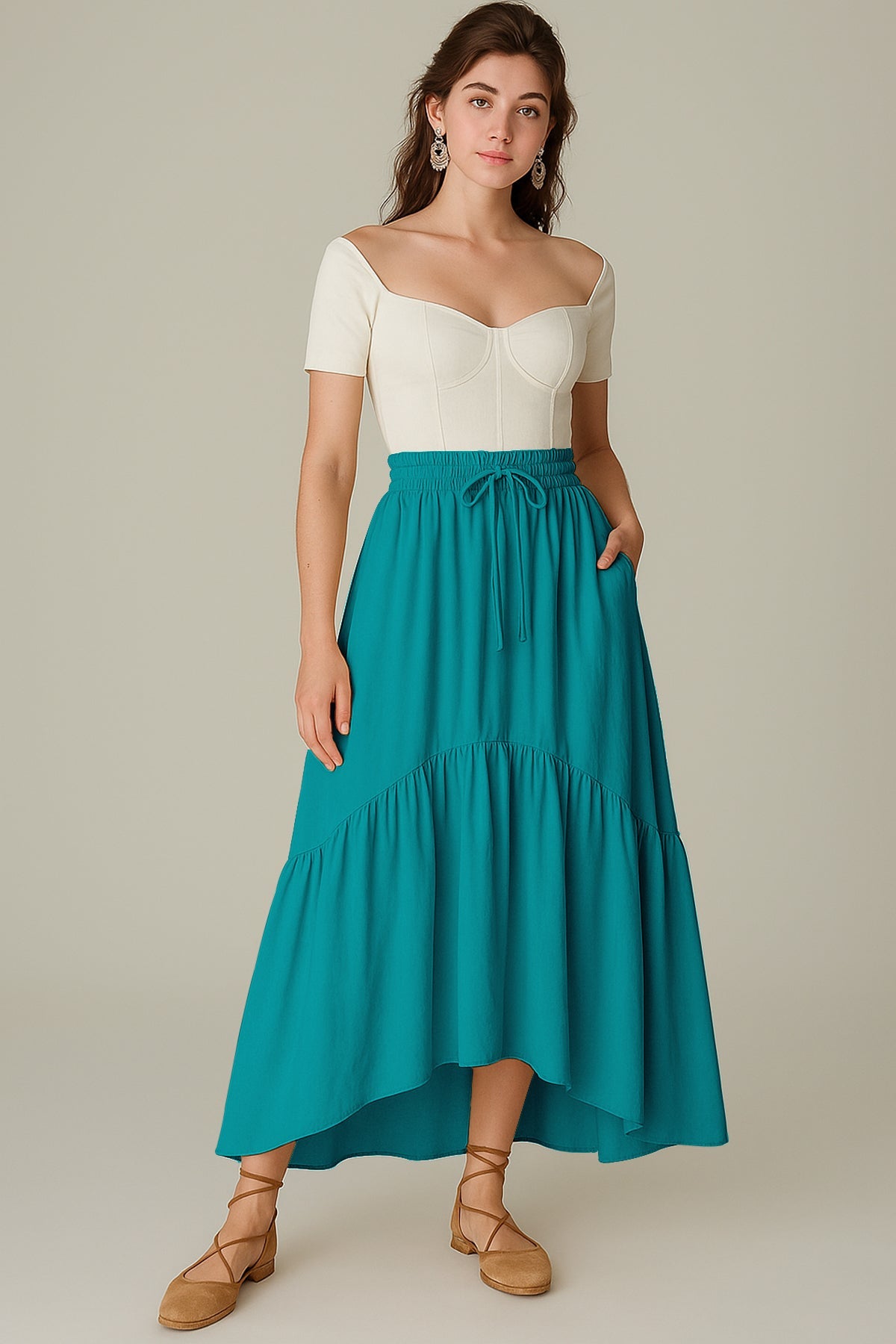 Boho Skirt for Women  Rayon Renaissance Style Skirt with Elastic Waist & Pockets