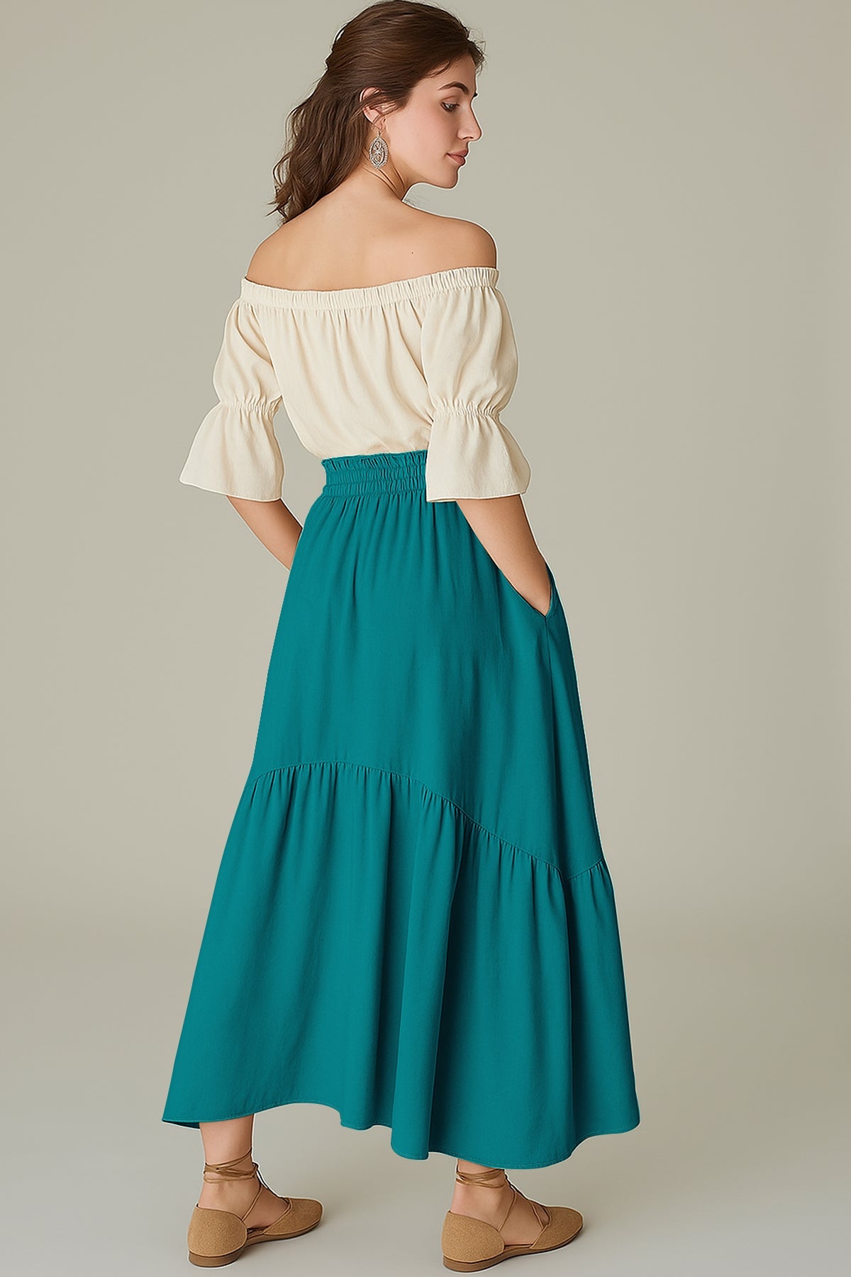 Boho Skirt for Women  Rayon Renaissance Style Skirt with Elastic Waist & Pockets
