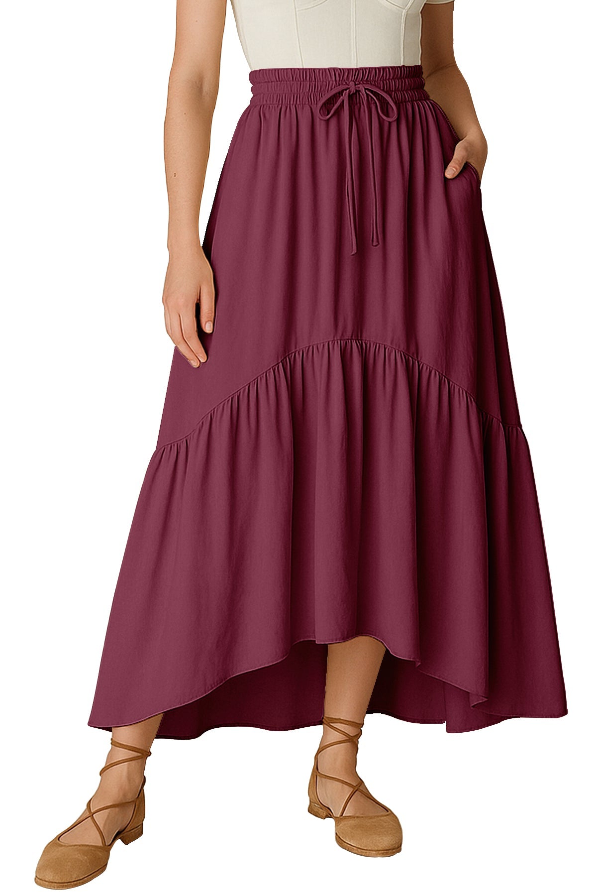 Boho Skirt for Women  Rayon Renaissance Style Skirt with Elastic Waist & Pockets