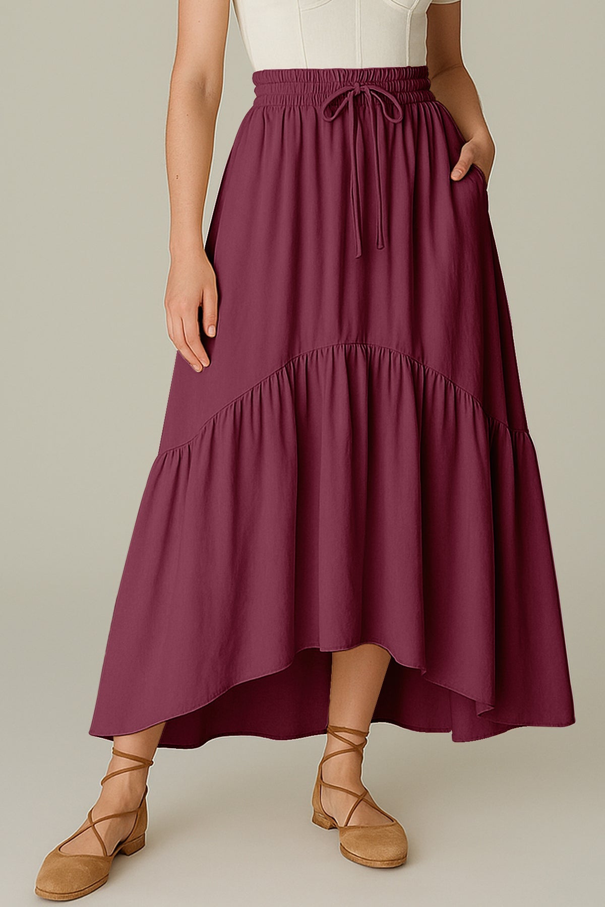 Boho Skirt for Women  Rayon Renaissance Style Skirt with Elastic Waist & Pockets