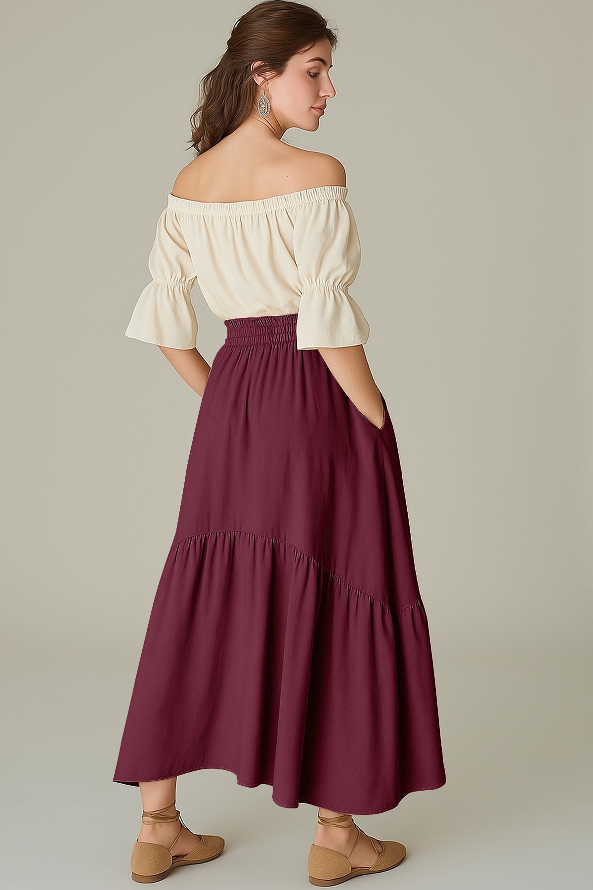 Boho Skirt for Women  Rayon Renaissance Style Skirt with Elastic Waist & Pockets