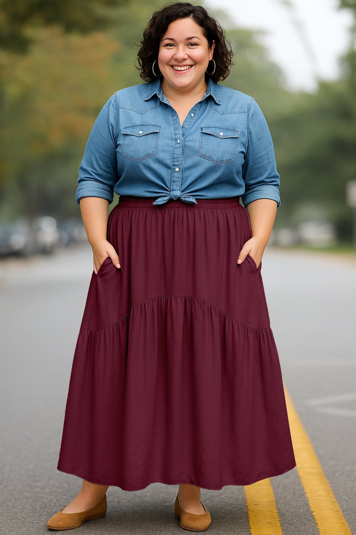 Boho Skirt for Women  Rayon Renaissance Style Skirt with Elastic Waist & Pockets