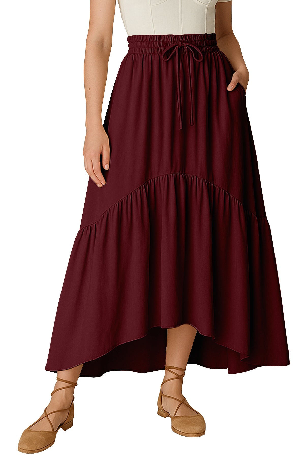 Boho Skirt for Women  Rayon Renaissance Style Skirt with Elastic Waist & Pockets