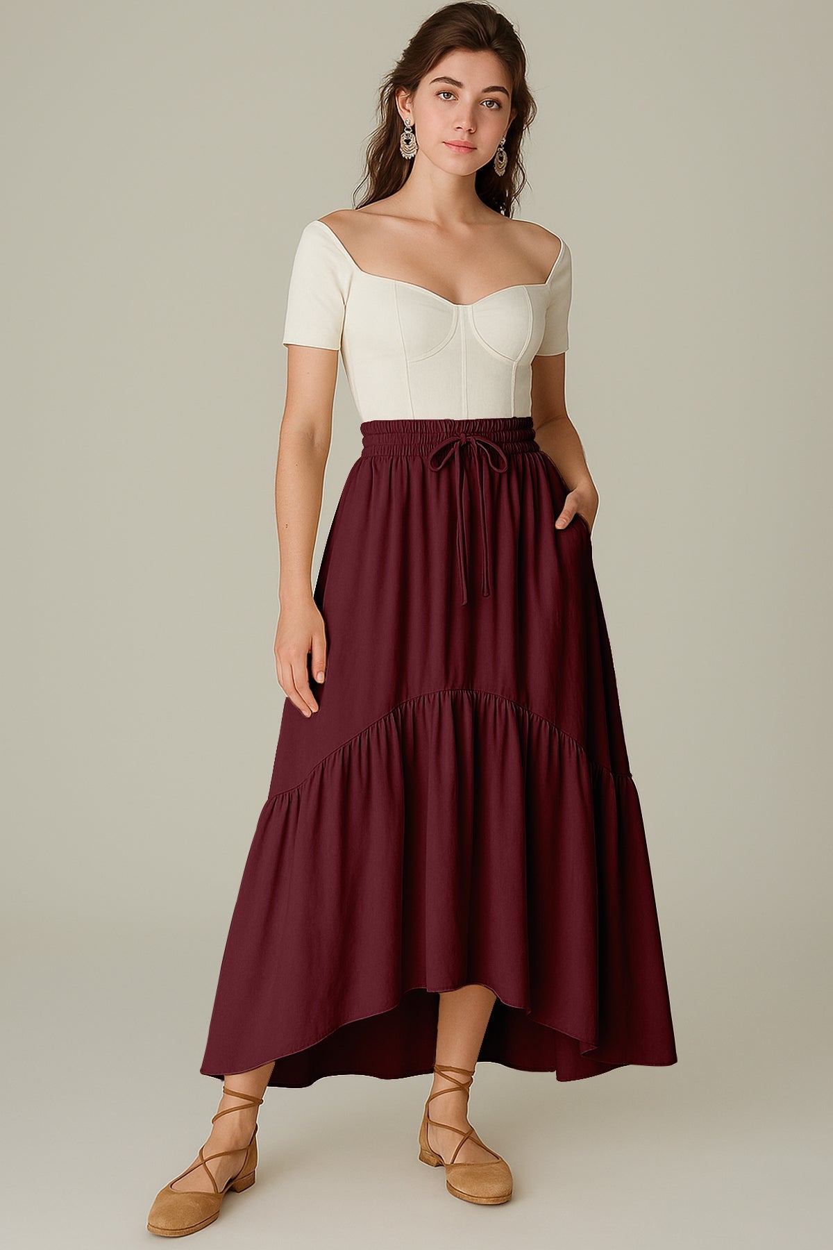 Boho Skirt for Women  Rayon Renaissance Style Skirt with Elastic Waist & Pockets
