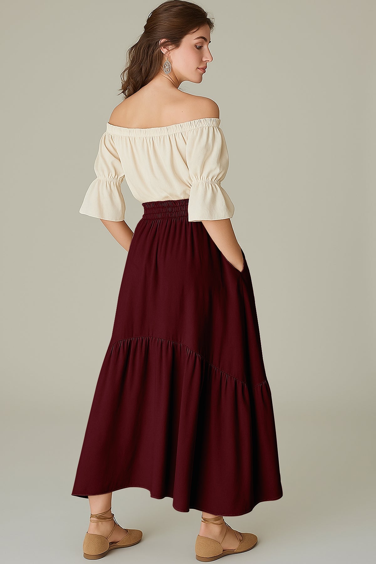 Boho Skirt for Women  Rayon Renaissance Style Skirt with Elastic Waist & Pockets