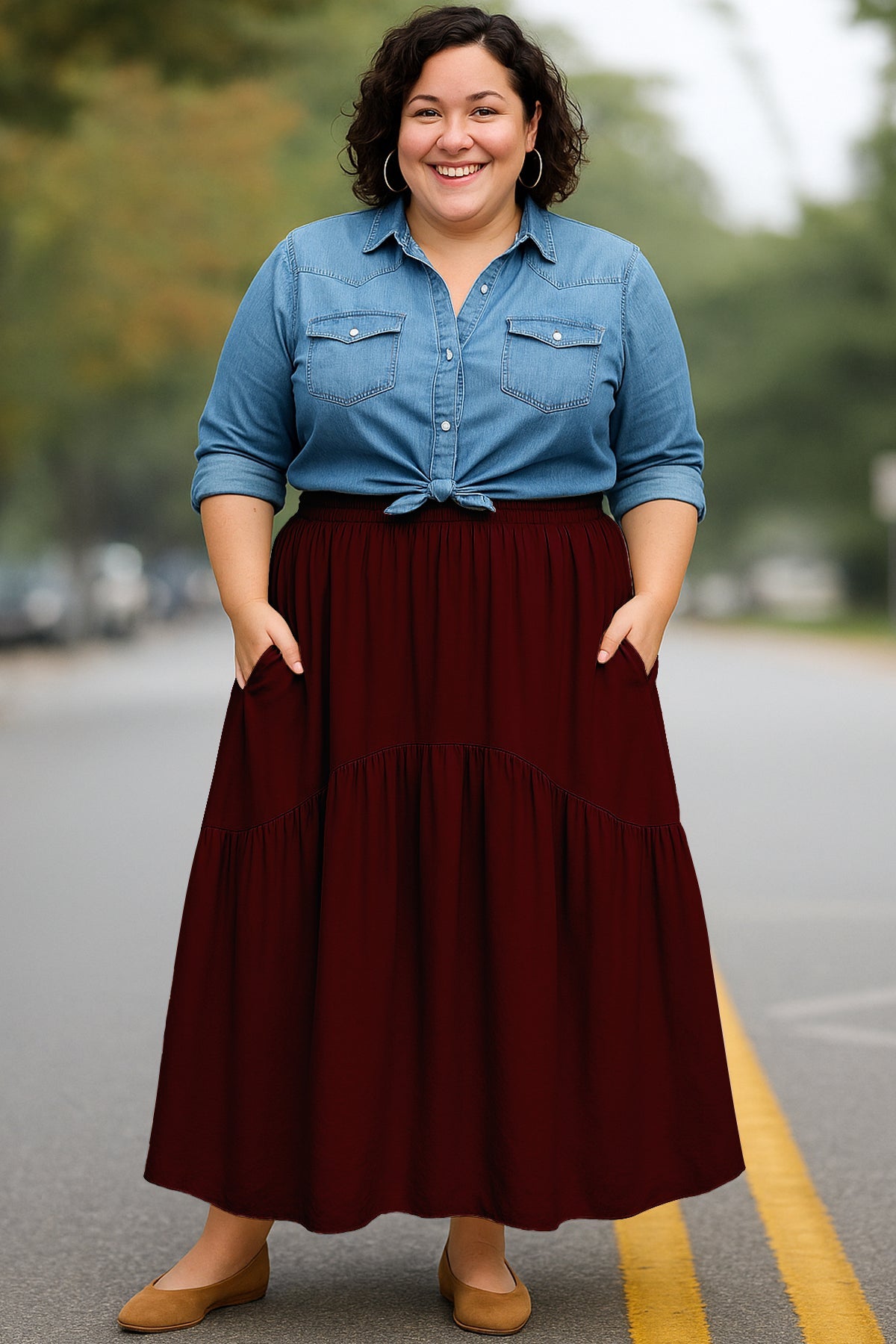 Boho Skirt for Women  Rayon Renaissance Style Skirt with Elastic Waist & Pockets