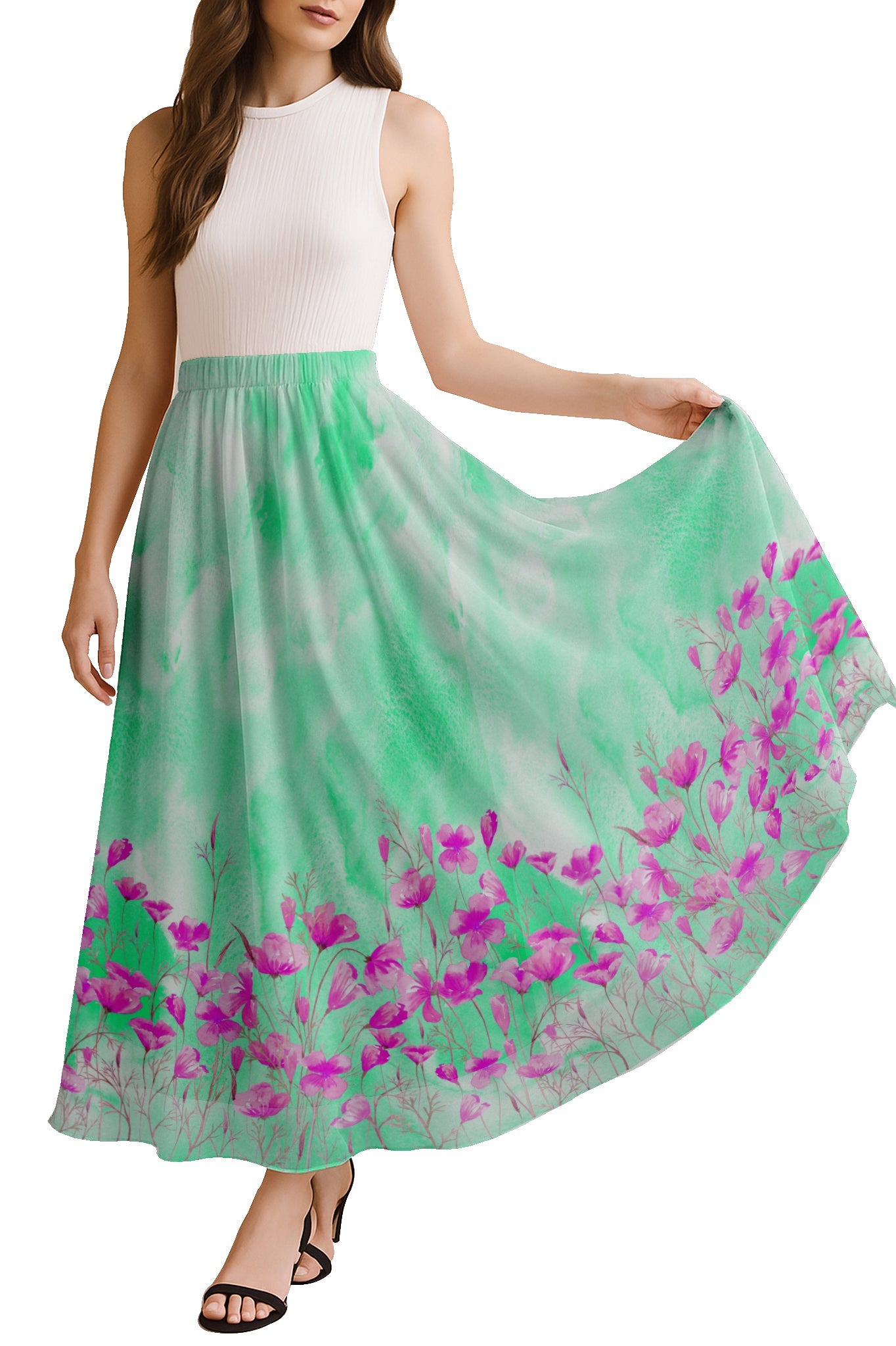 Women's Chiffon Maxi Skirt with Lining - 40" Long