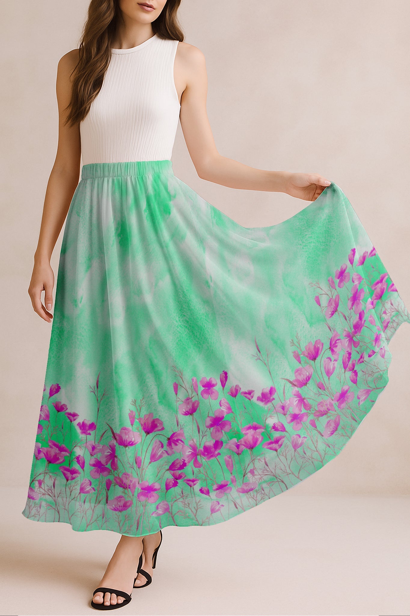 Women's Chiffon Maxi Skirt with Lining - 40" Long
