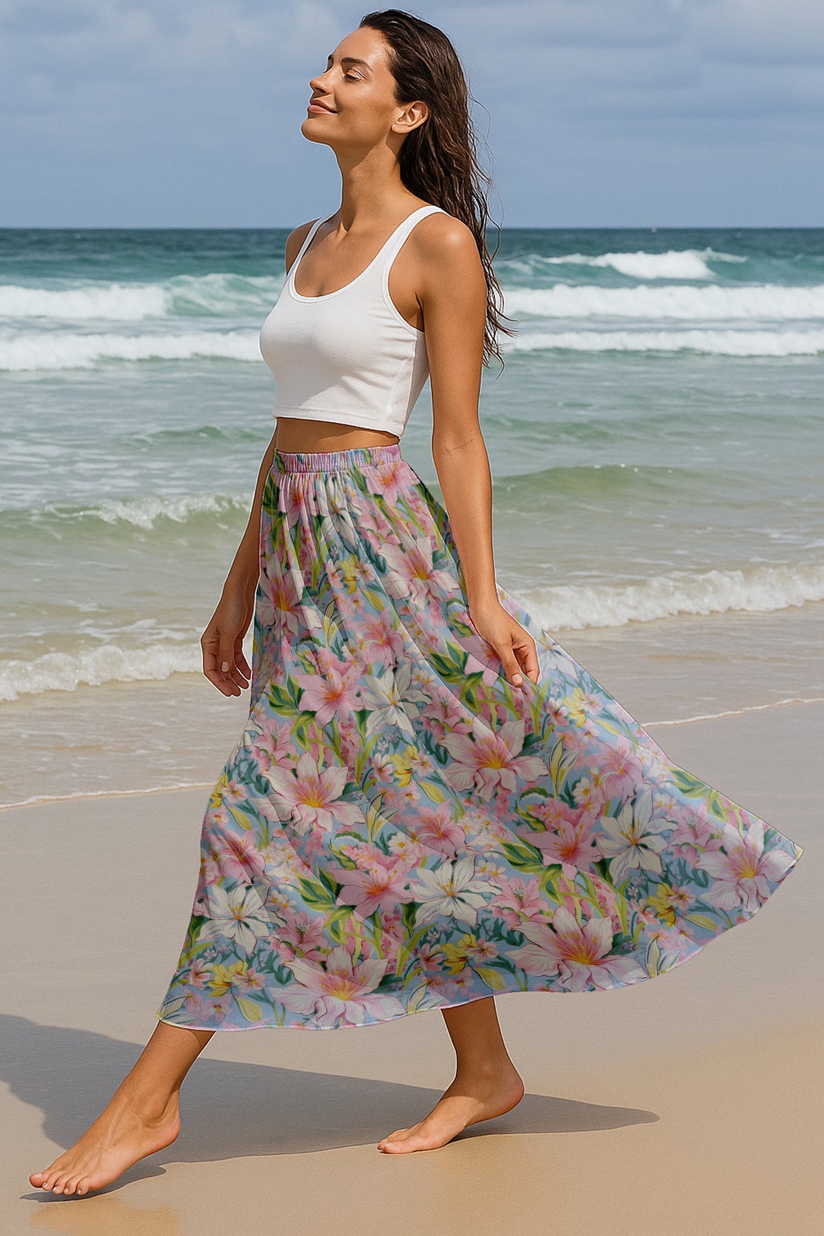 Women's Printed Skirt for Beach, Summer Outfits, High Waist Flowy Skirt
