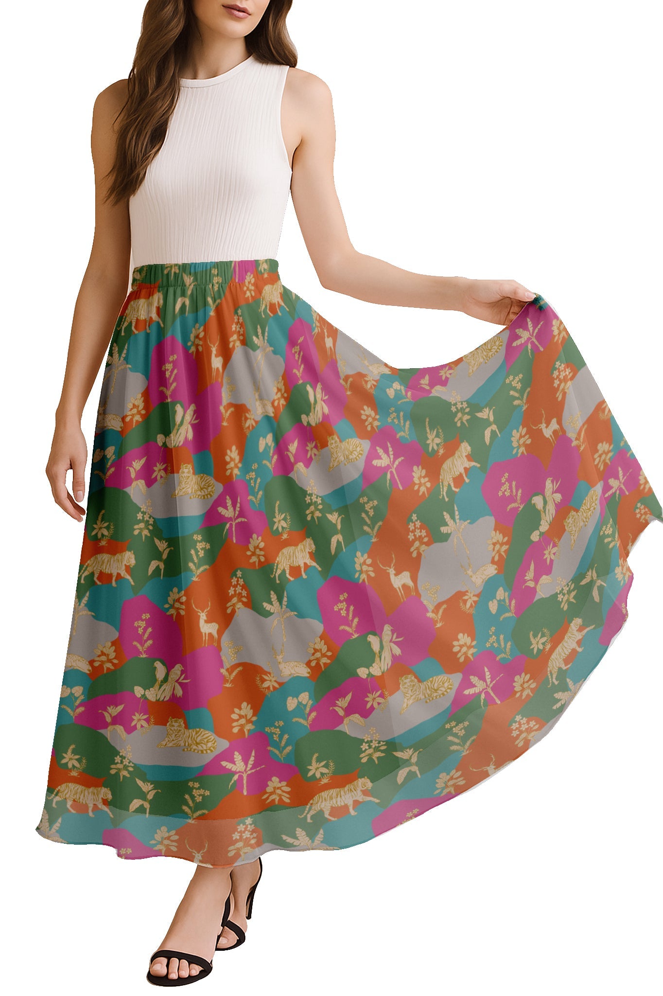 Women's Printed Skirt for Beach, Summer Outfits, High Waist Flowy Skirt