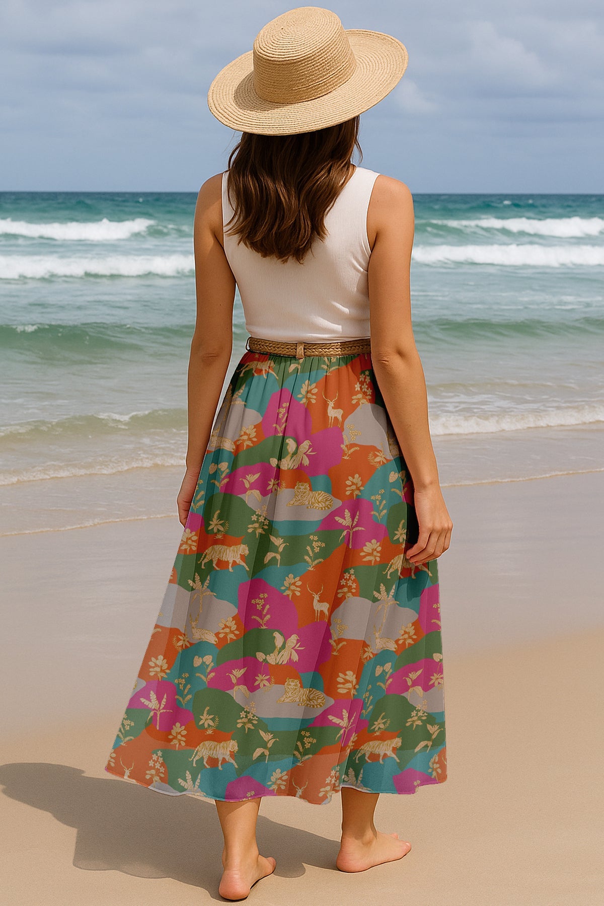 Women's Printed Skirt for Beach, Summer Outfits, High Waist Flowy Skirt
