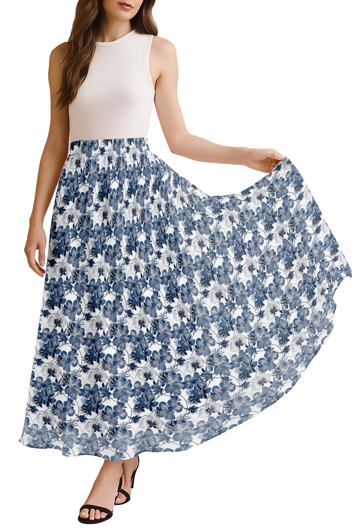 Women's Maxi Skirt with Lining - 40" Summer Outfits, High Waist Flowy Skirt