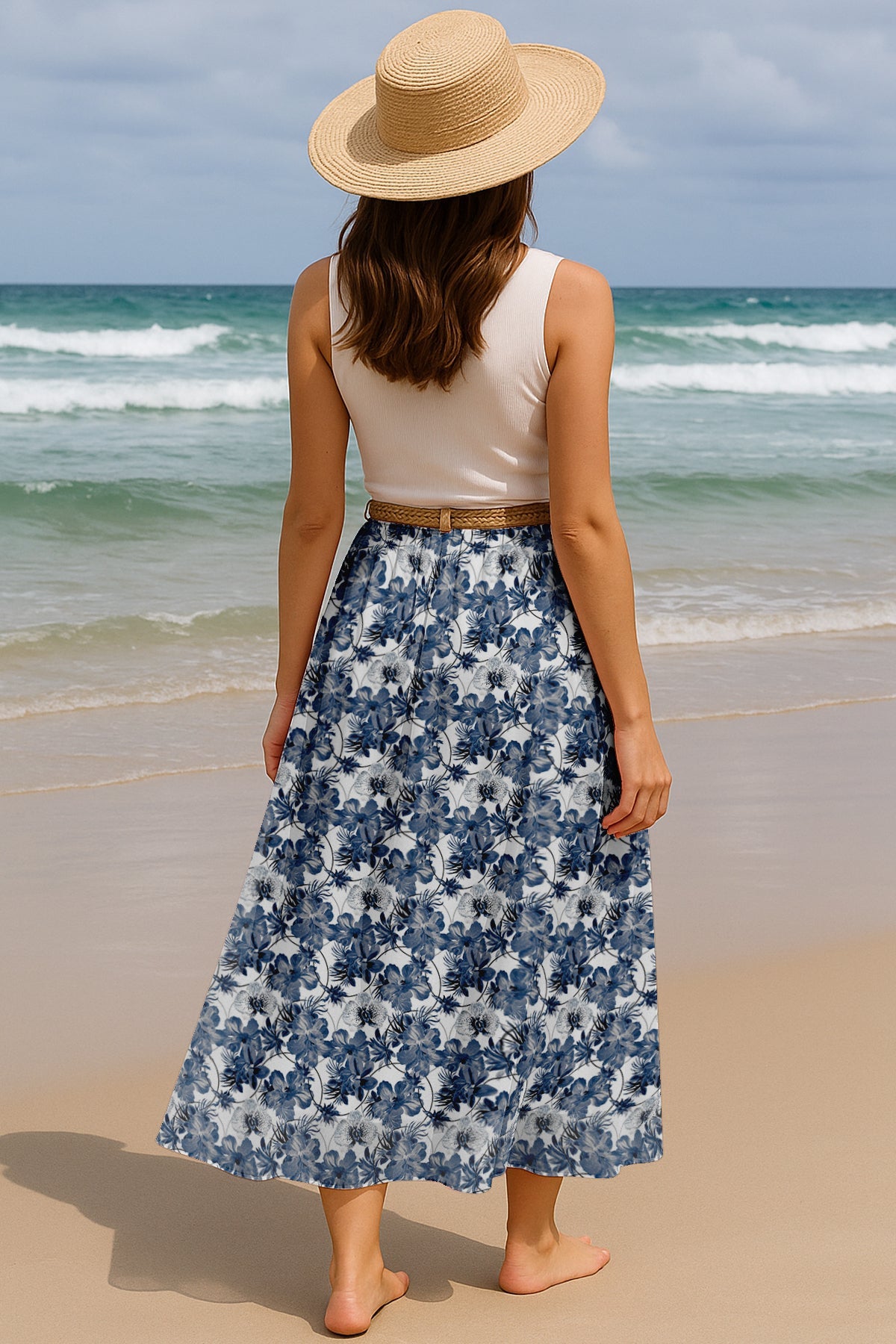 Women's Maxi Skirt with Lining - 40" Summer Outfits, High Waist Flowy Skirt