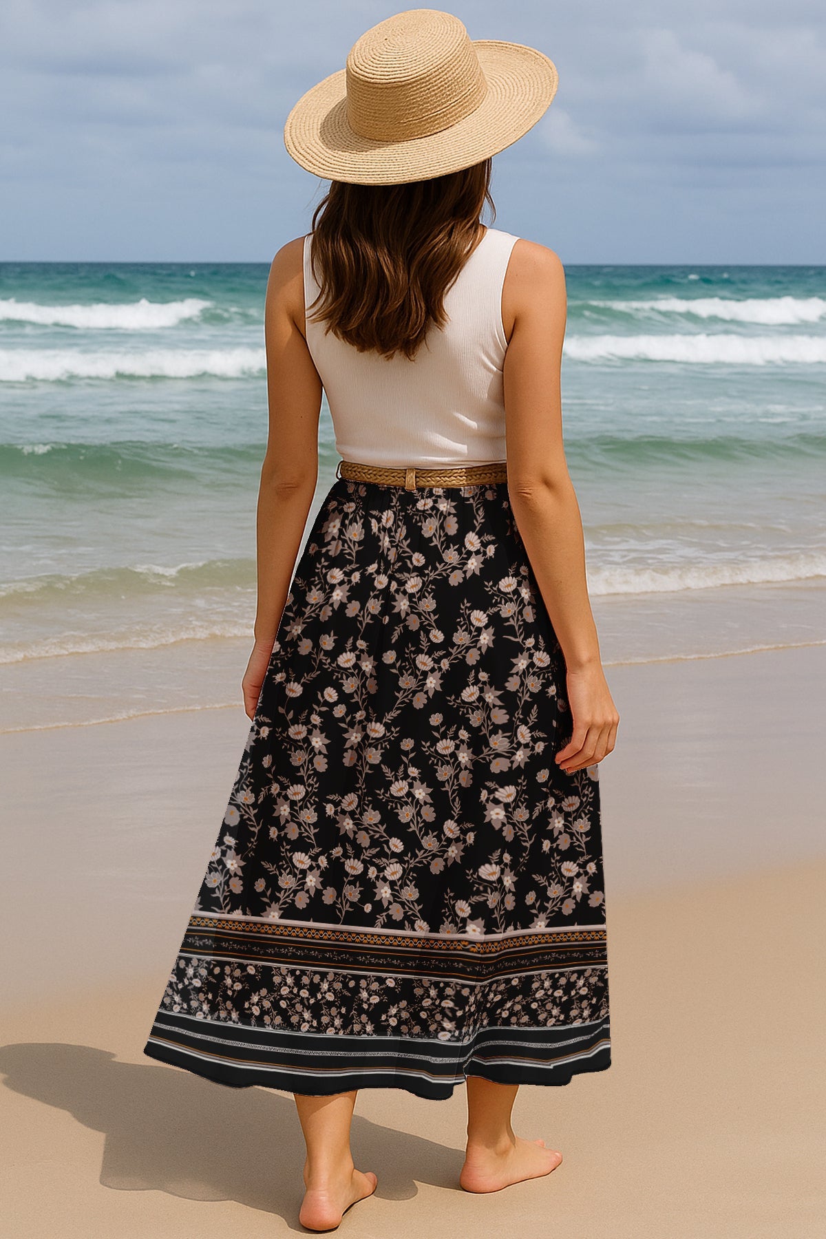 Women's Printed Skirt for Beach, Summer Outfits, High Waist Flowy Skirt