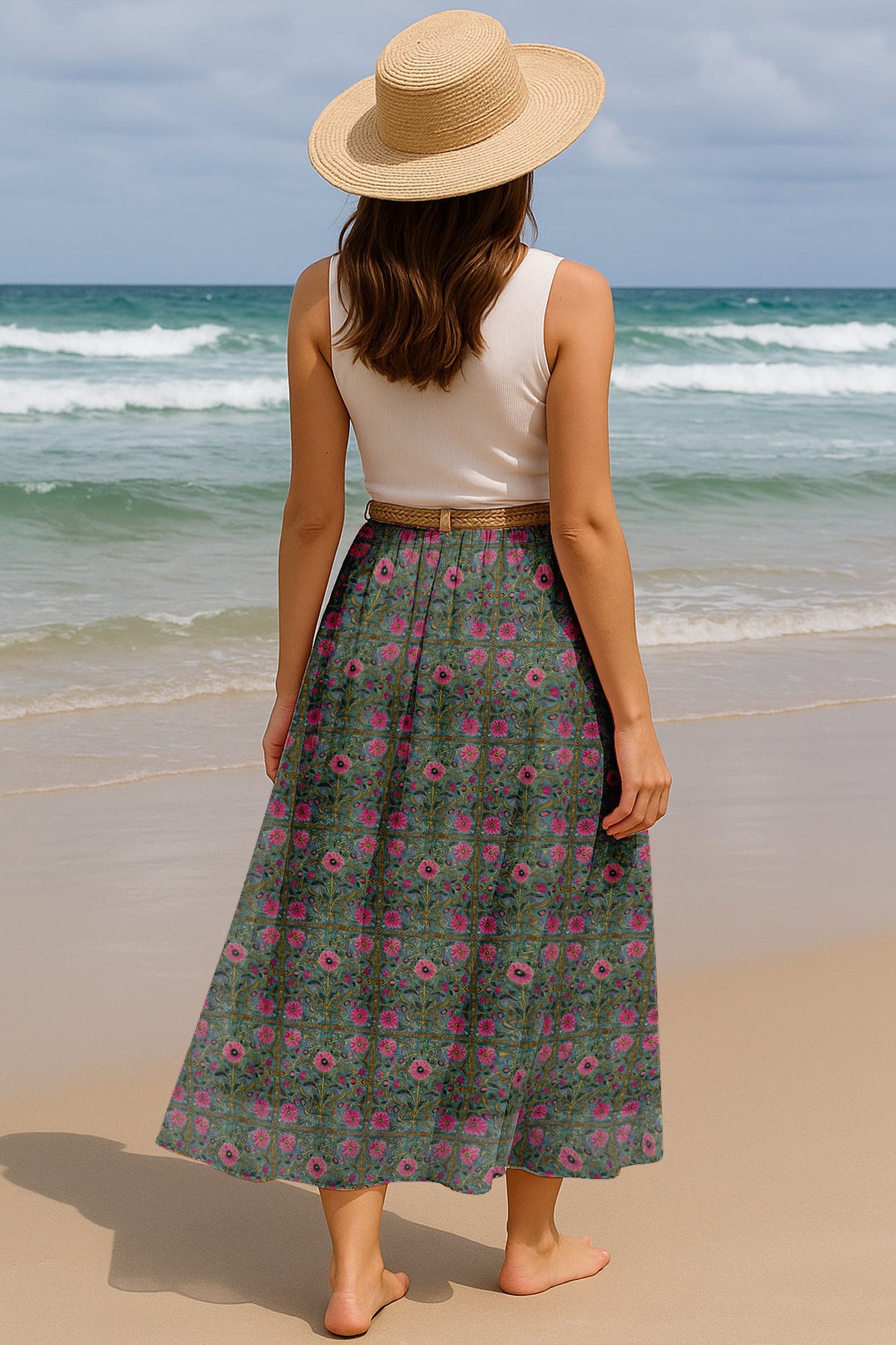 Women's Maxi Skirt with Lining - 40" Summer Outfits, High Waist Flowy Skirt