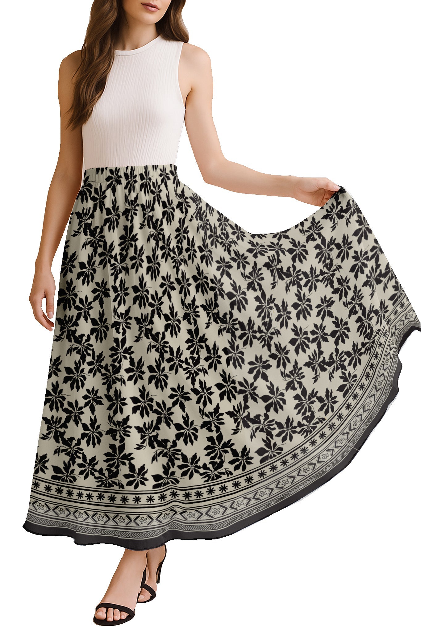 Women's Maxi Skirt with Lining - 40" Summer Outfits, High Waist Flowy Skirt