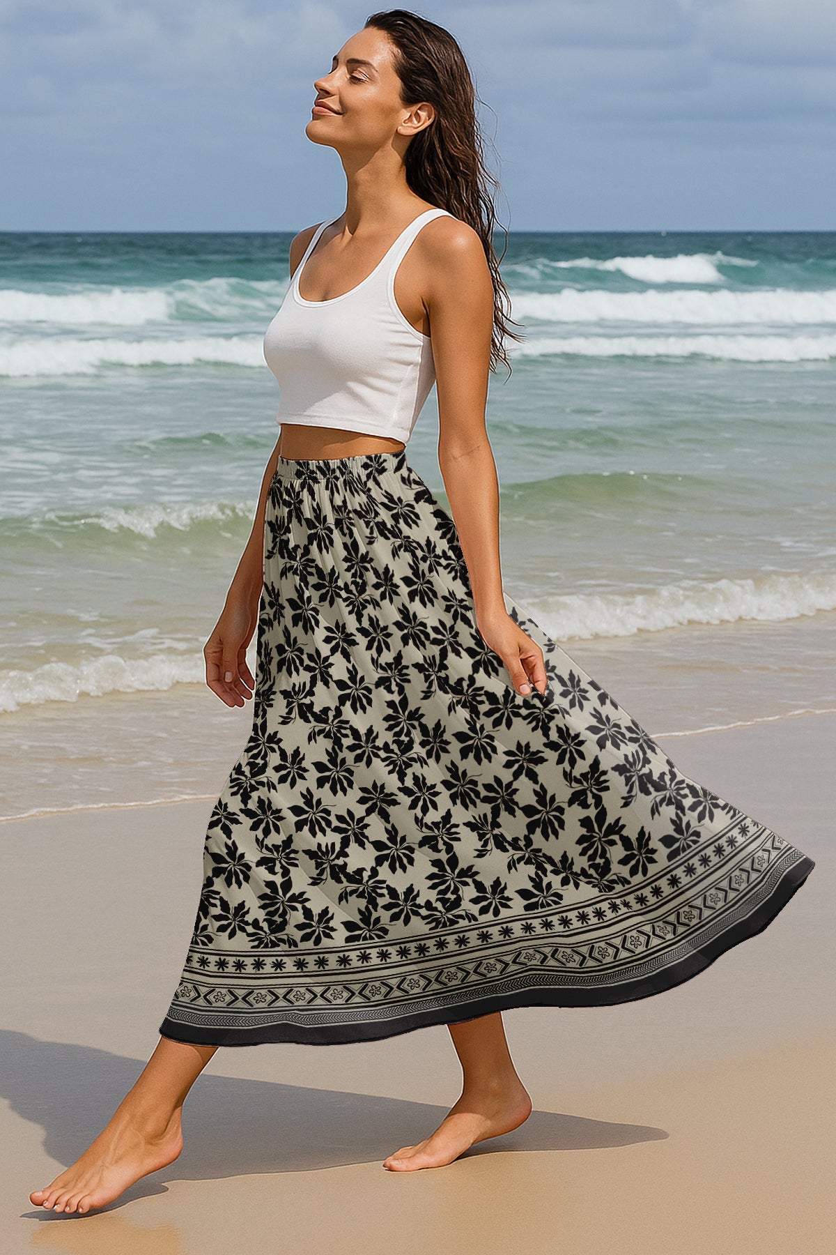 Women's Maxi Skirt with Lining - 40" Summer Outfits, High Waist Flowy Skirt