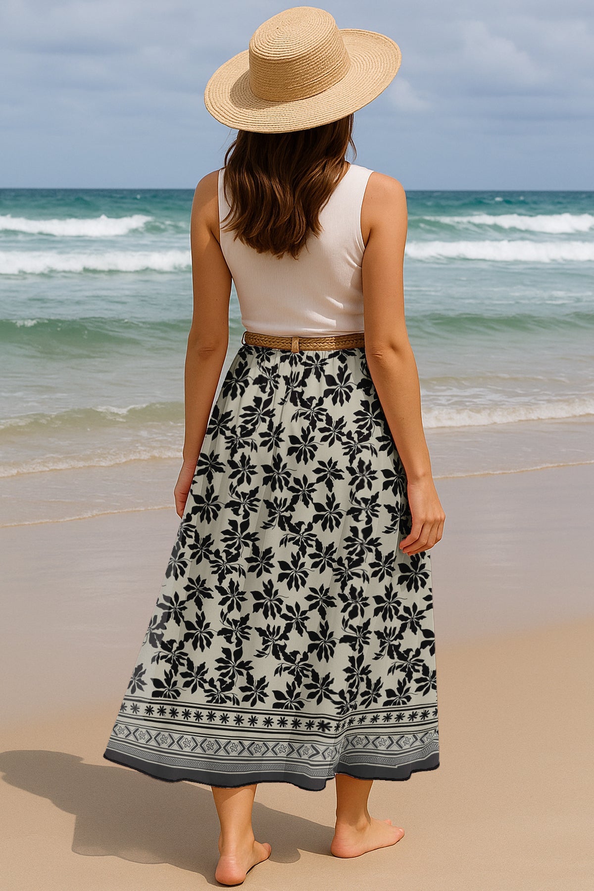 Women's Maxi Skirt with Lining - 40" Summer Outfits, High Waist Flowy Skirt